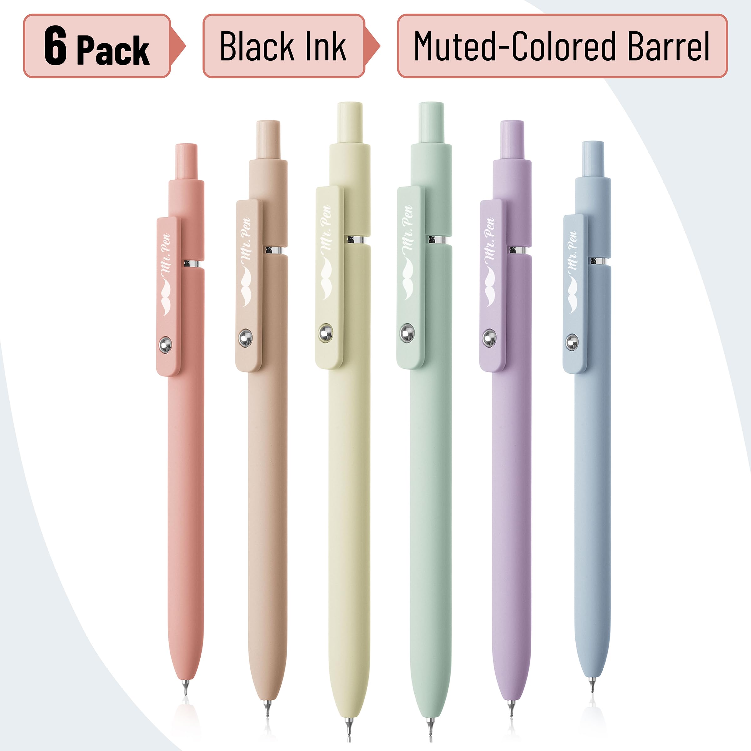 Mr. Pen- Retractable Gel Pens, 12 Pack, Morandi and Vintage Barrels, Black Ink, Fast Dry, Fine Point 0.5mm, Cute and Aesthetic for Journaling