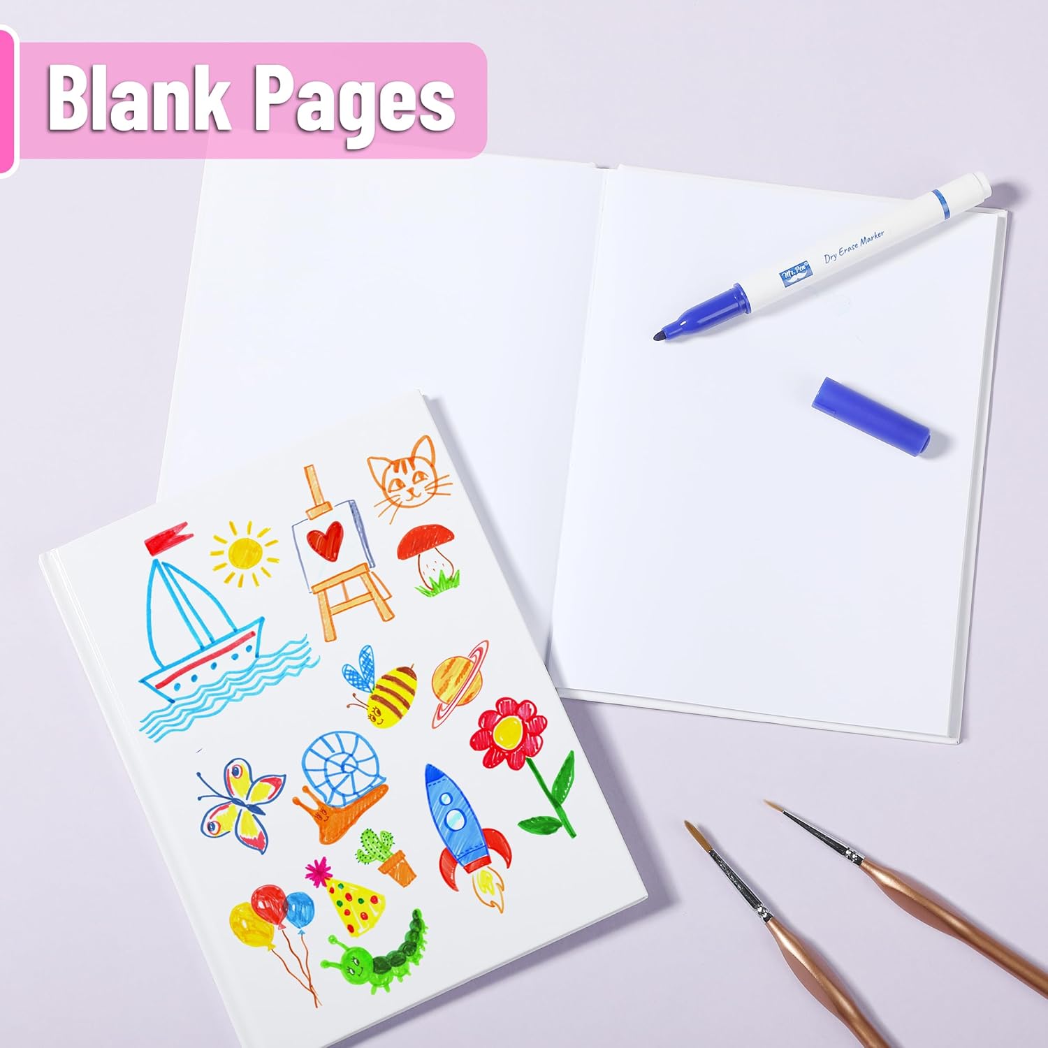 Mr. Pen- Blank Hardcover Books, 6" x 8", 40 Pages, 6 Pack, White, Blank Notebooks for Kids, Mini Notebooks for Kids, Mini Journal for Students, Unlined Notebook