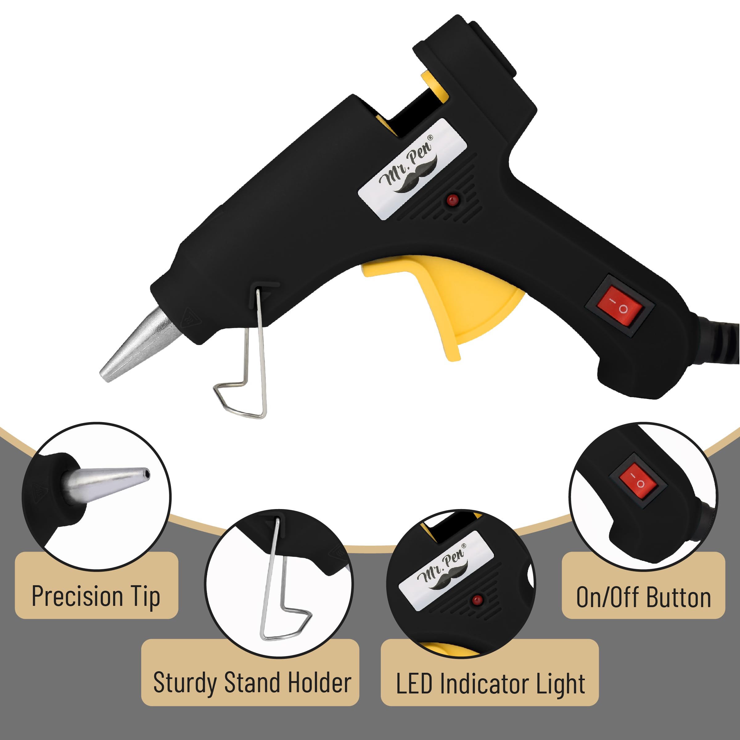 Mr. Pen– Hot Glue Gun Kit, Hot Melt Glue Gun Mini with 20pcs Sticks and 20nWood Craft Sticks and 8 Finger Protector