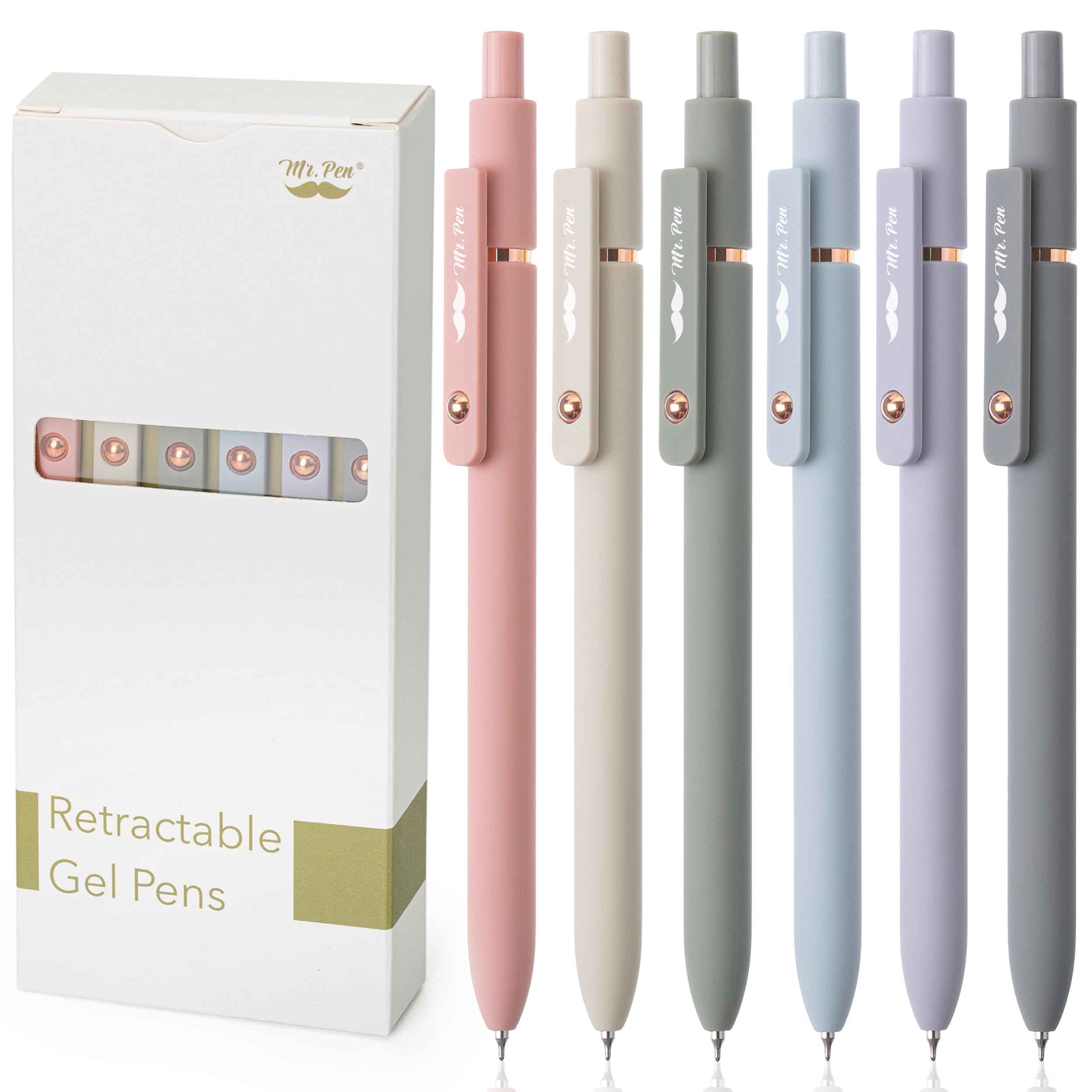 Mr. Pen- Retractable Gel Pens, 12 Pack, Morandi and Vintage Barrels, Black Ink, Fast Dry, Fine Point 0.5mm, Cute and Aesthetic for Journaling