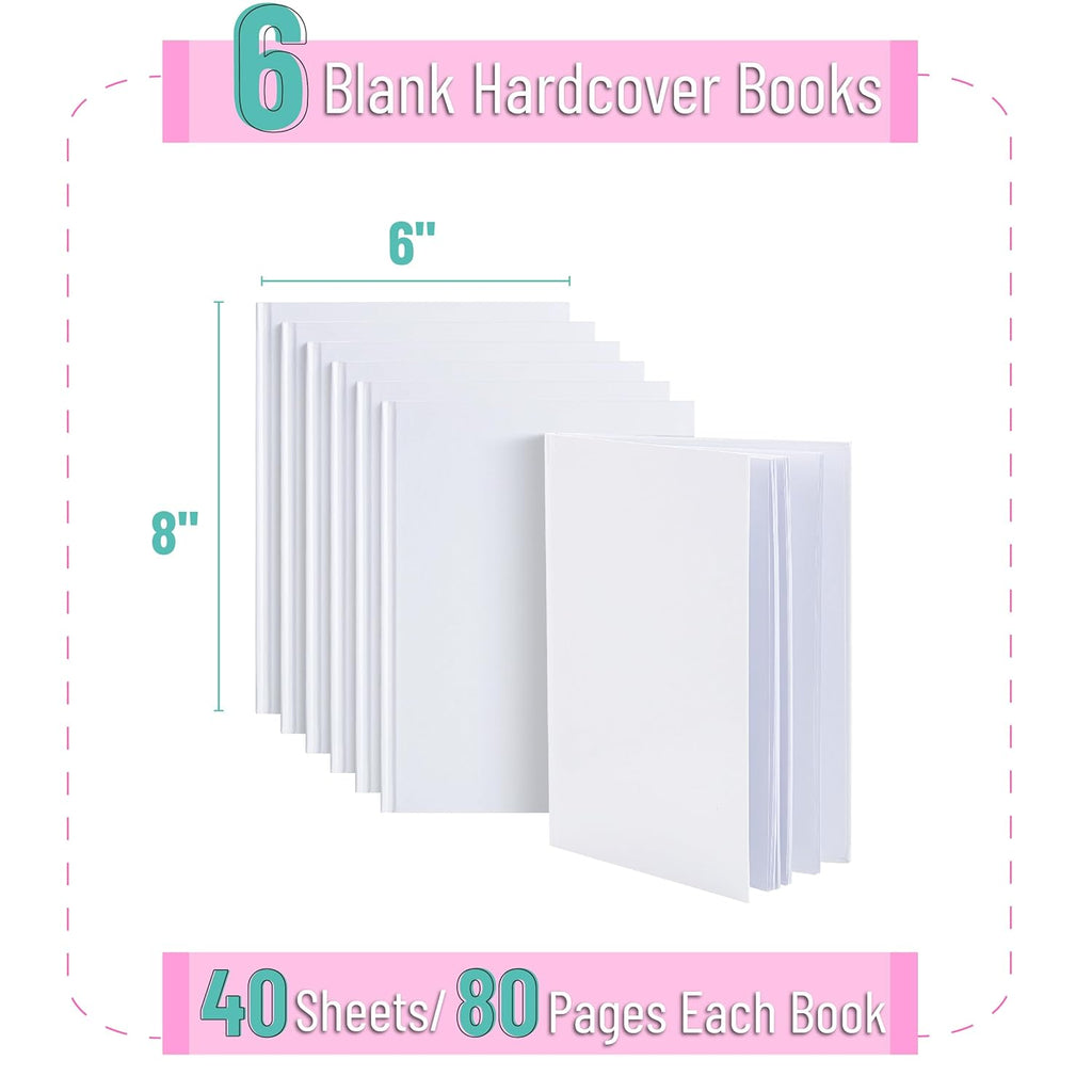 Mr. Pen- Blank Hardcover Books, 6" x 8", 40 Pages, 6 Pack, White, Blank Notebooks for Kids, Mini Notebooks for Kids, Mini Journal for Students, Unlined Notebook