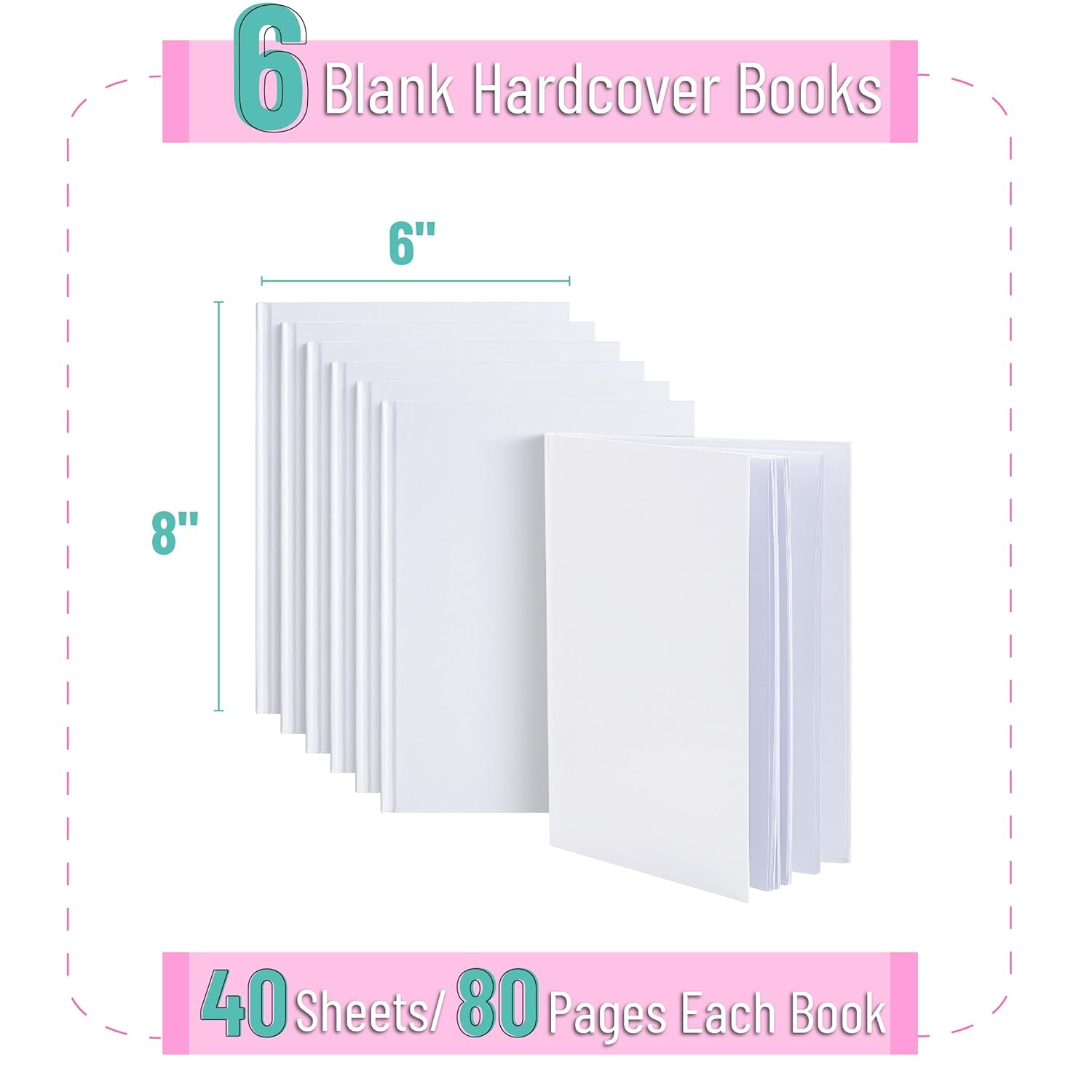 Mr. Pen- Blank Hardcover Books, 6" x 8", 40 Pages, 6 Pack, White, Blank Notebooks for Kids, Mini Notebooks for Kids, Mini Journal for Students, Unlined Notebook