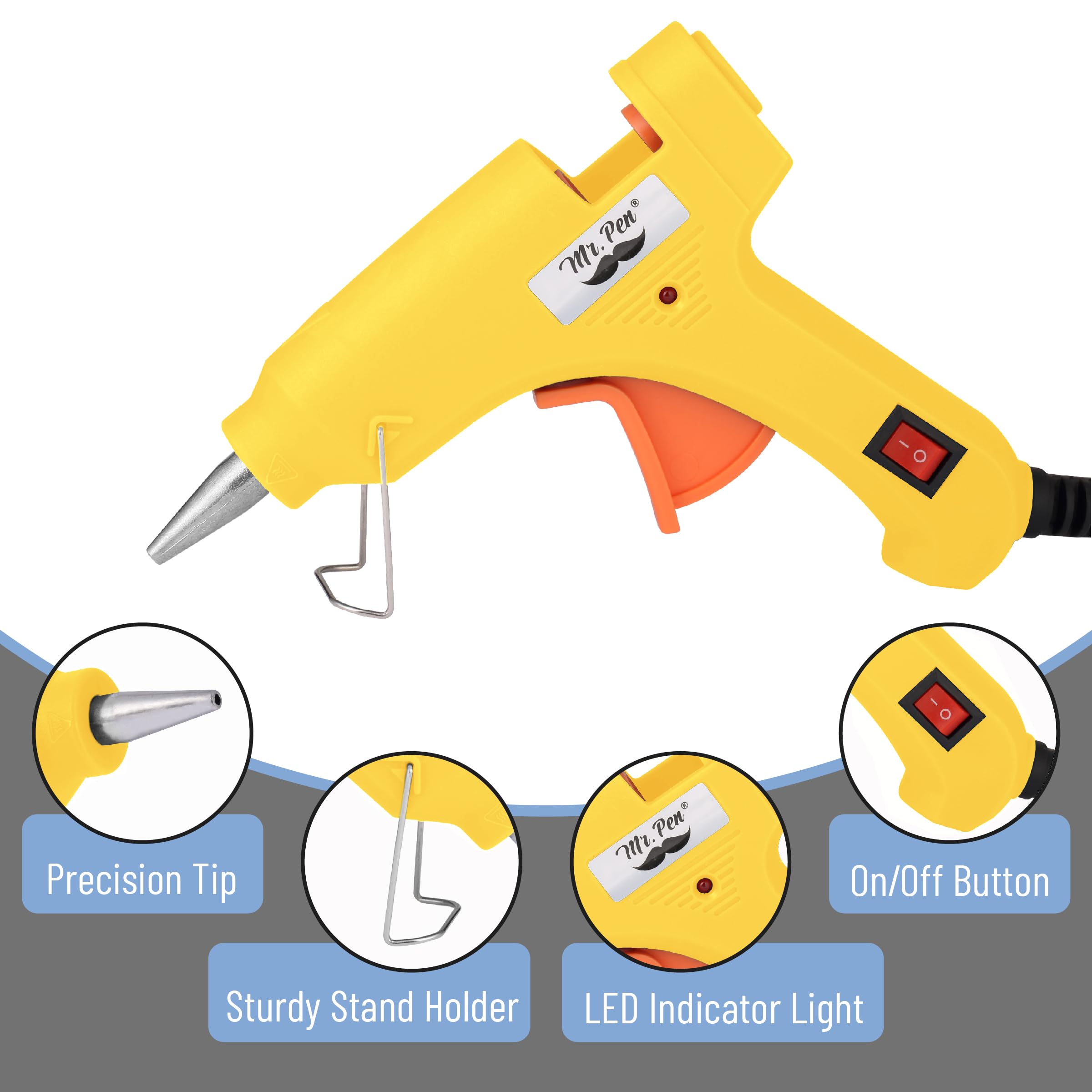 Mr. Pen– Hot Glue Gun Kit, Hot Melt Glue Gun Mini with 20pcs Sticks and 20nWood Craft Sticks and 8 Finger Protector