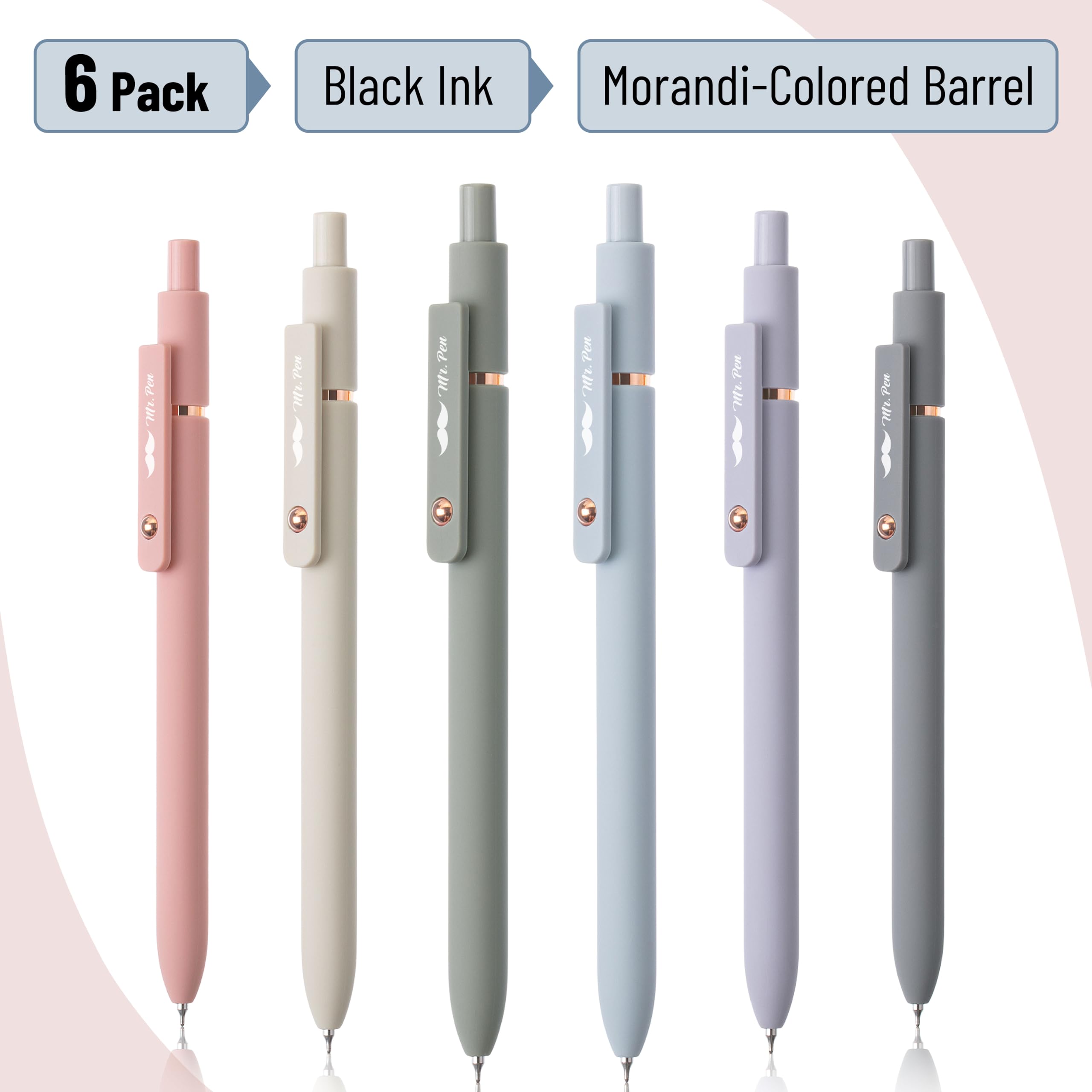 Mr. Pen- Retractable Gel Pens, 12 Pack, Morandi and Vintage Barrels, Black Ink, Fast Dry, Fine Point 0.5mm, Cute and Aesthetic for Journaling