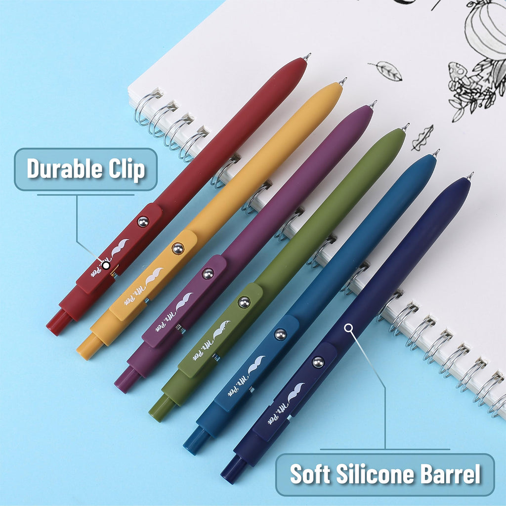 Mr. Pen- Retractable Gel Pens, 12 Pack, Morandi and Vintage Barrels, Black Ink, Fast Dry, Fine Point 0.5mm, Cute and Aesthetic for Journaling