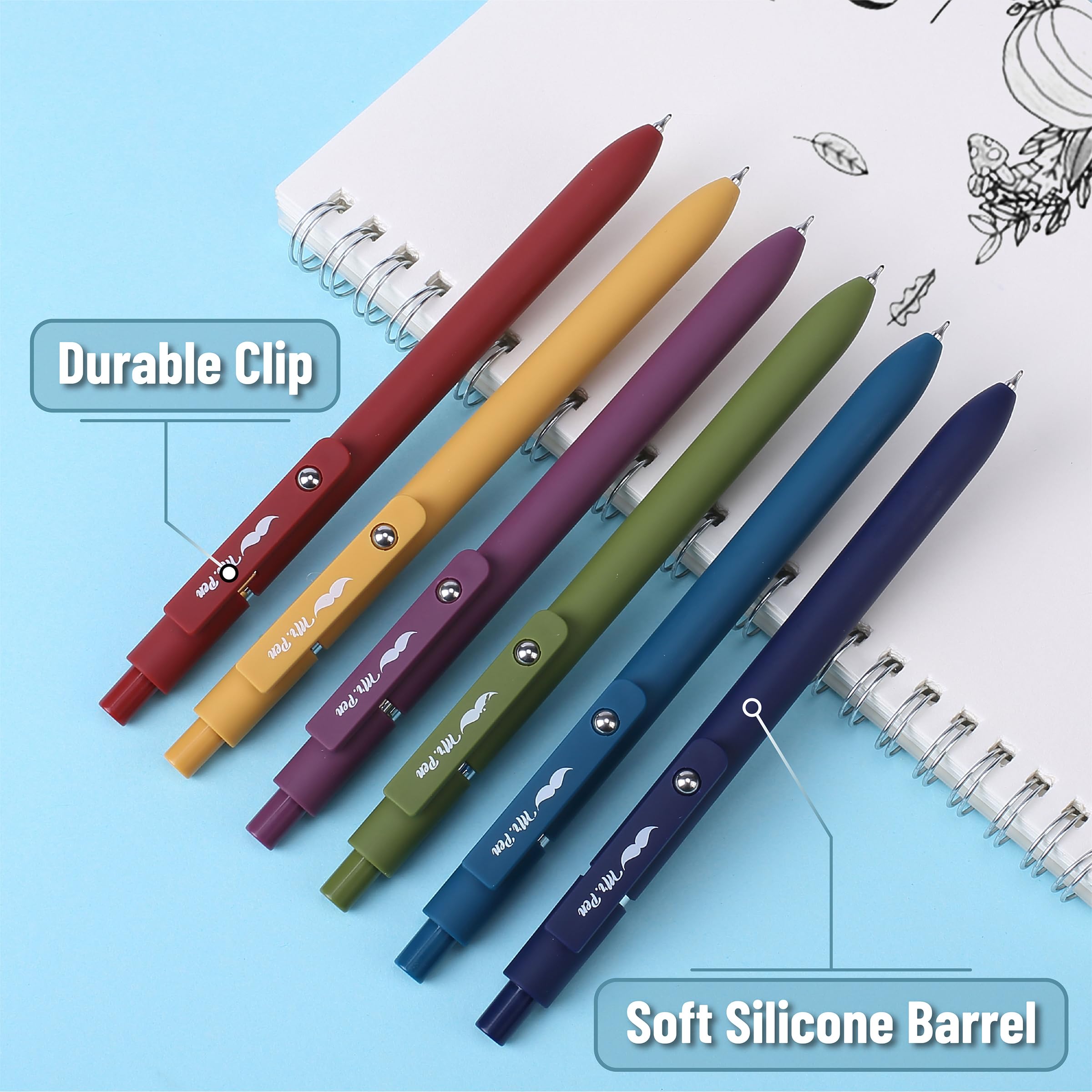 Mr. Pen- Retractable Gel Pens, 12 Pack, Morandi and Vintage Barrels, Black Ink, Fast Dry, Fine Point 0.5mm, Cute and Aesthetic for Journaling