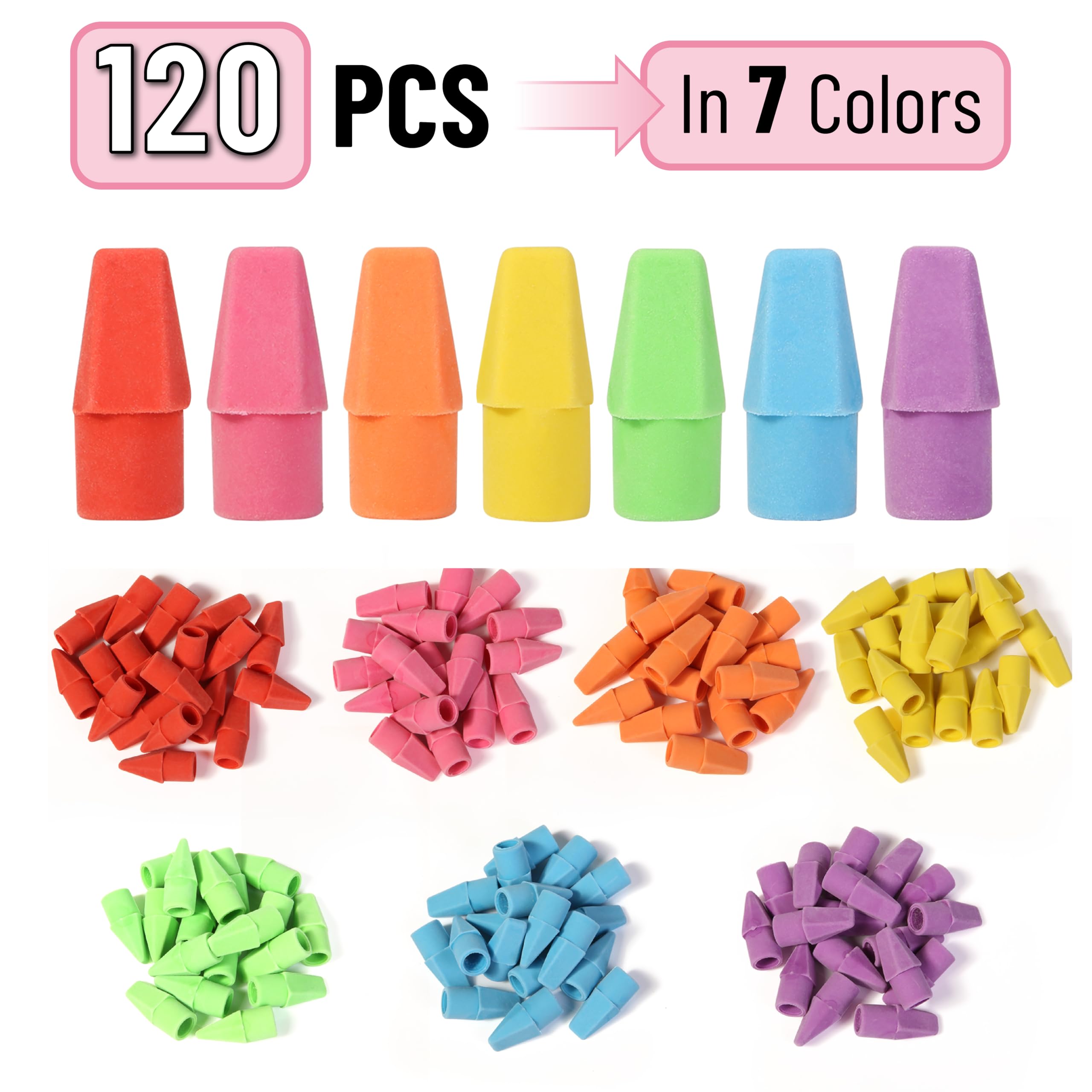 Mr. Pen Erasers for Pencils, 120 Pack, Pencil Top Erasers, Eraser Caps, Cap Tops, Topper Erasers. Ereaser