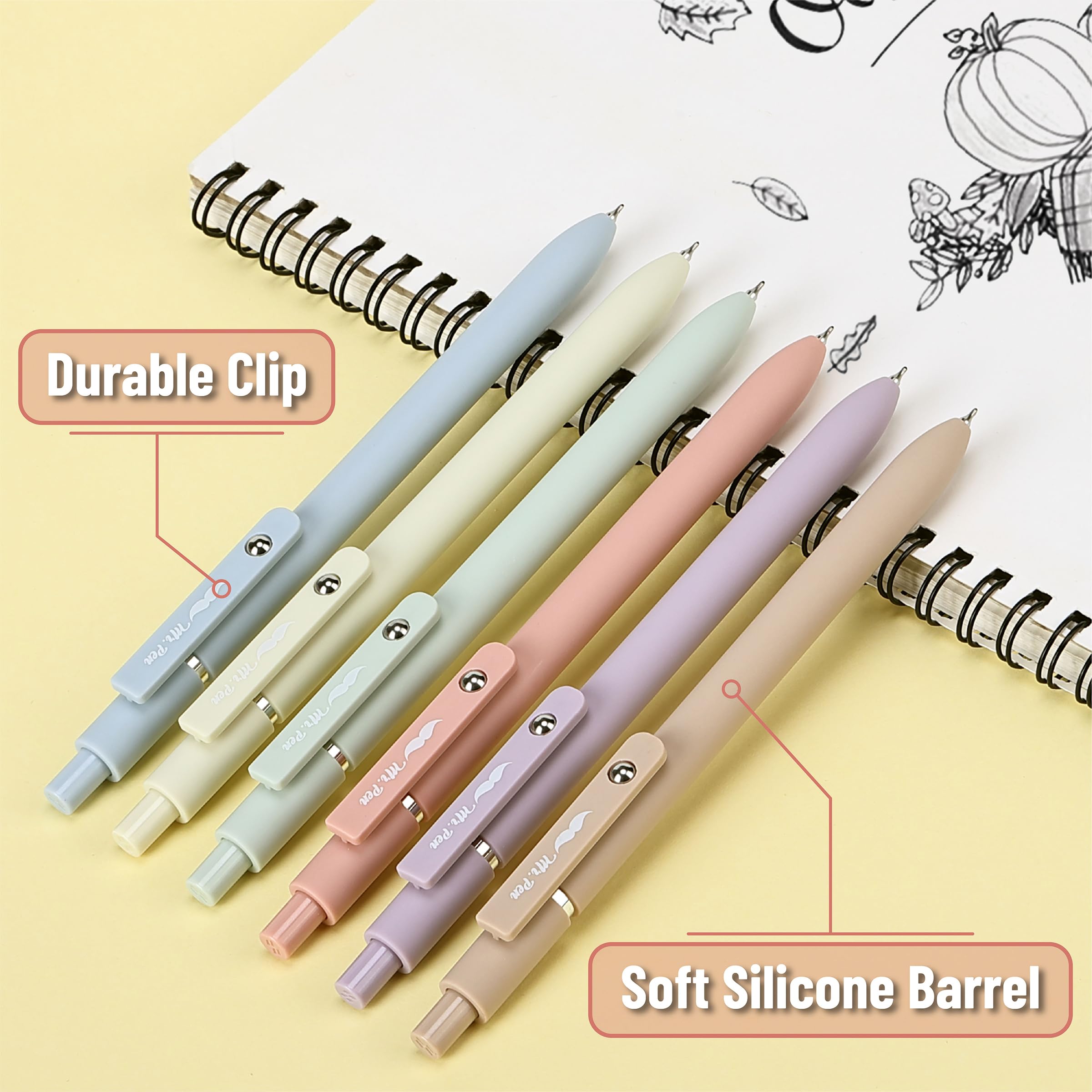 Mr. Pen- Retractable Gel Pens, 12 Pack, Morandi and Vintage Barrels, Black Ink, Fast Dry, Fine Point 0.5mm, Cute and Aesthetic for Journaling