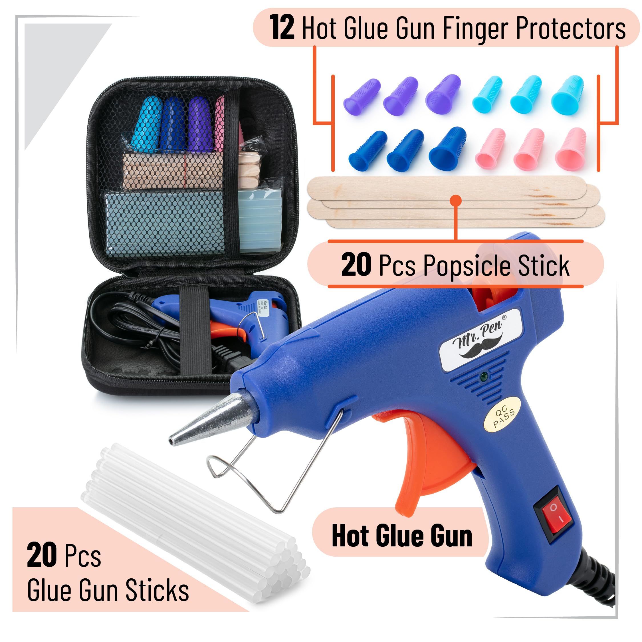 Mr. Pen– Hot Glue Gun Kit, Hot Melt Glue Gun Mini with 20pcs Sticks and 20nWood Craft Sticks and 8 Finger Protector