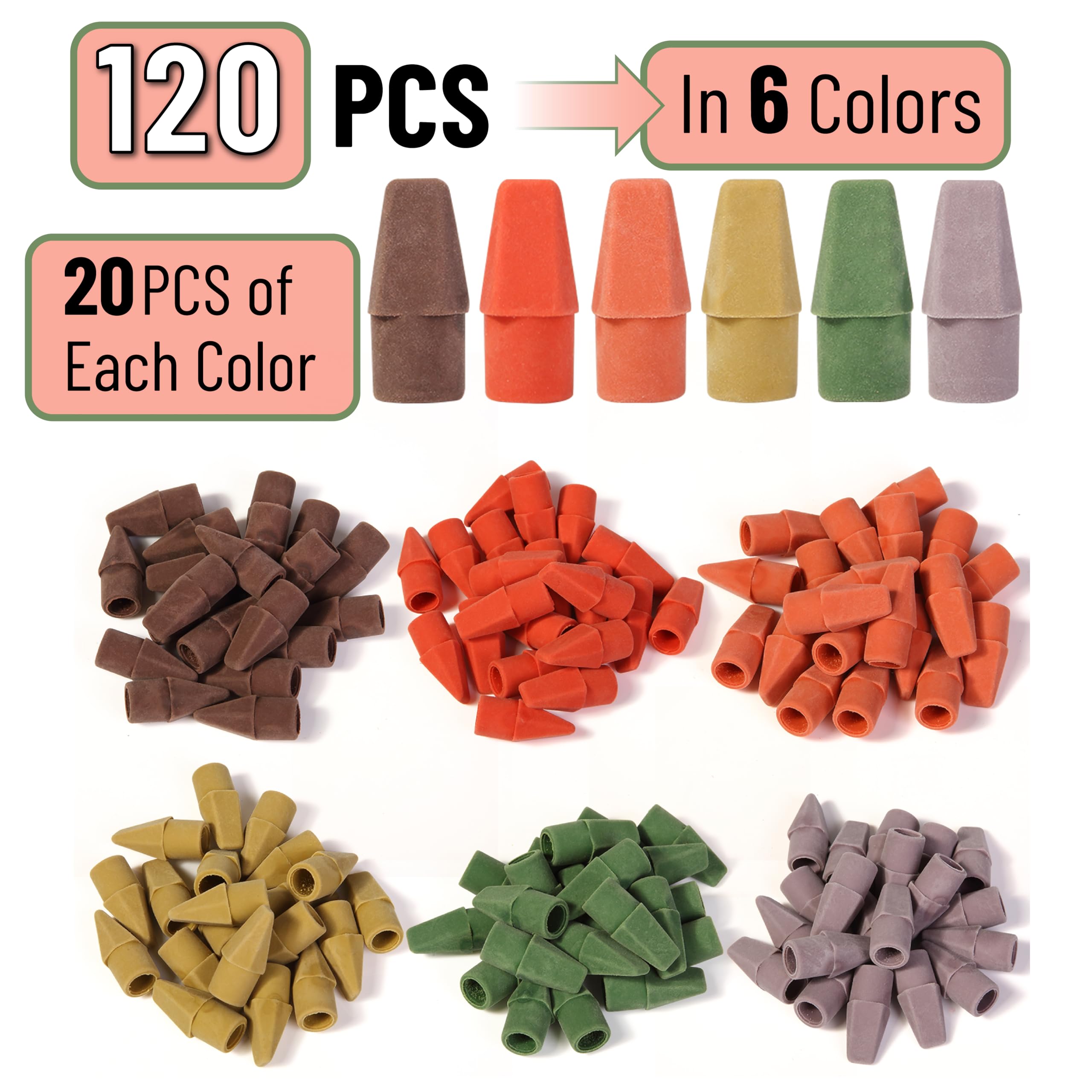 Mr. Pen Erasers for Pencils, 120 Pack, Pencil Top Erasers, Eraser Caps, Cap Tops, Topper Erasers. Ereaser