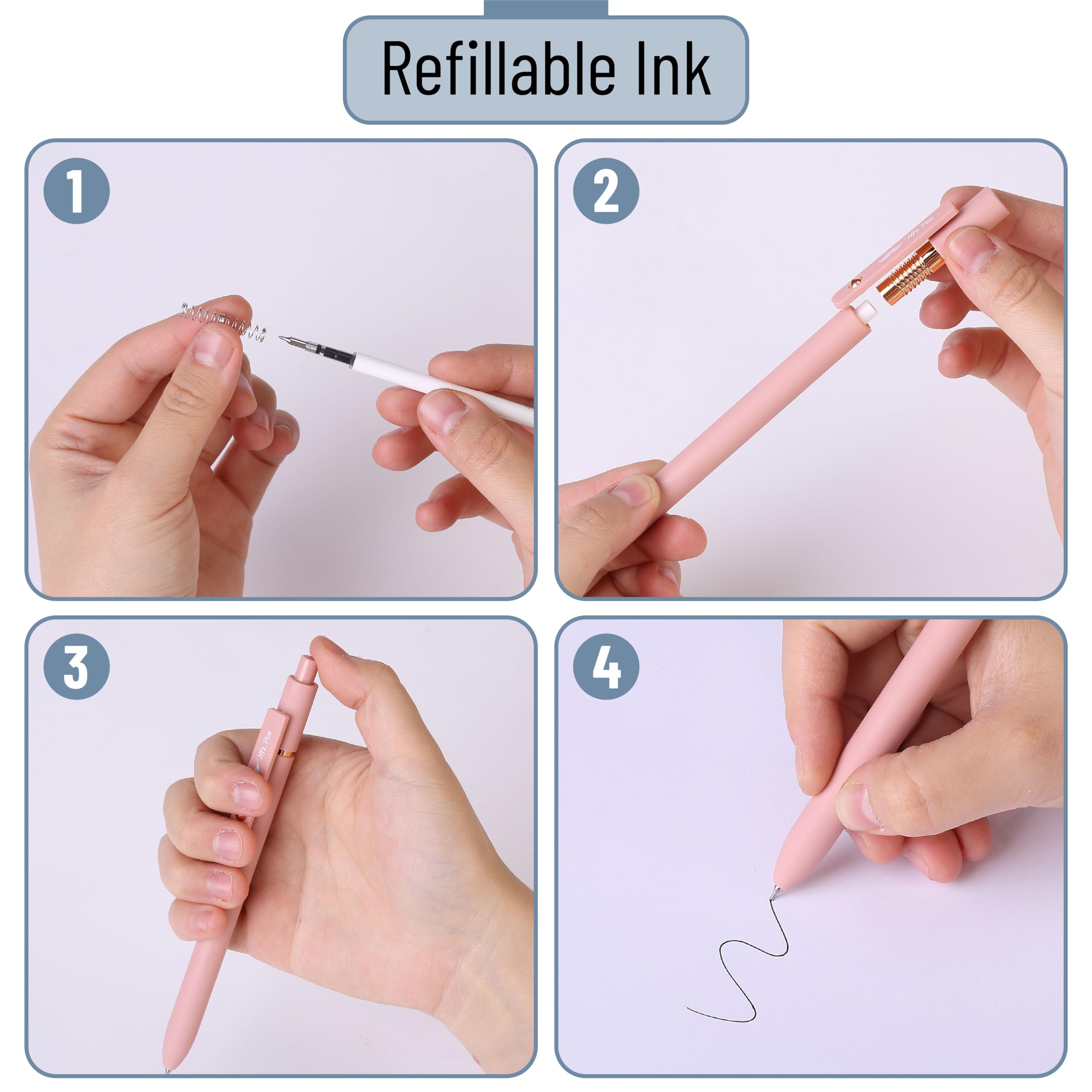 Mr. Pen- Retractable Gel Pens, 12 Pack, Morandi and Vintage Barrels, Black Ink, Fast Dry, Fine Point 0.5mm, Cute and Aesthetic for Journaling