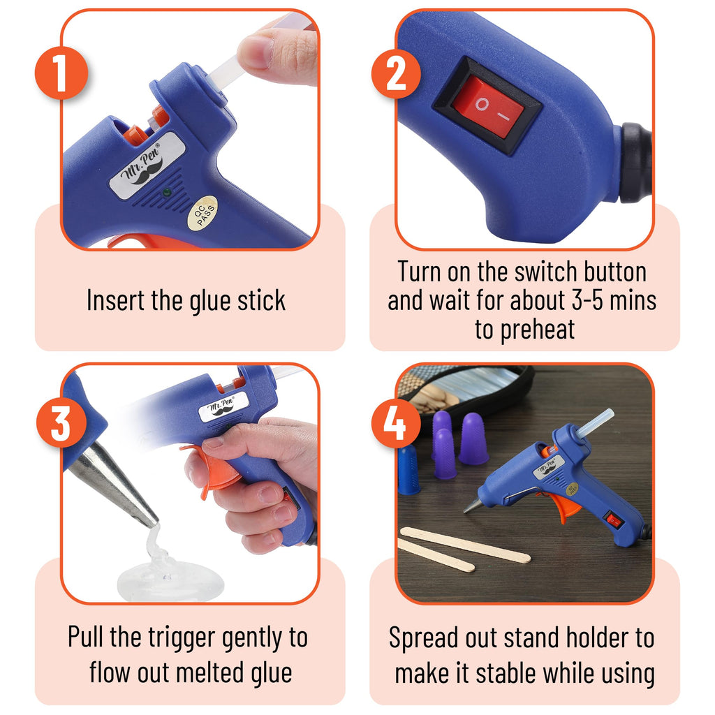 Mr. Pen– Hot Glue Gun Kit, Hot Melt Glue Gun Mini with 20pcs Sticks and 20nWood Craft Sticks and 8 Finger Protector