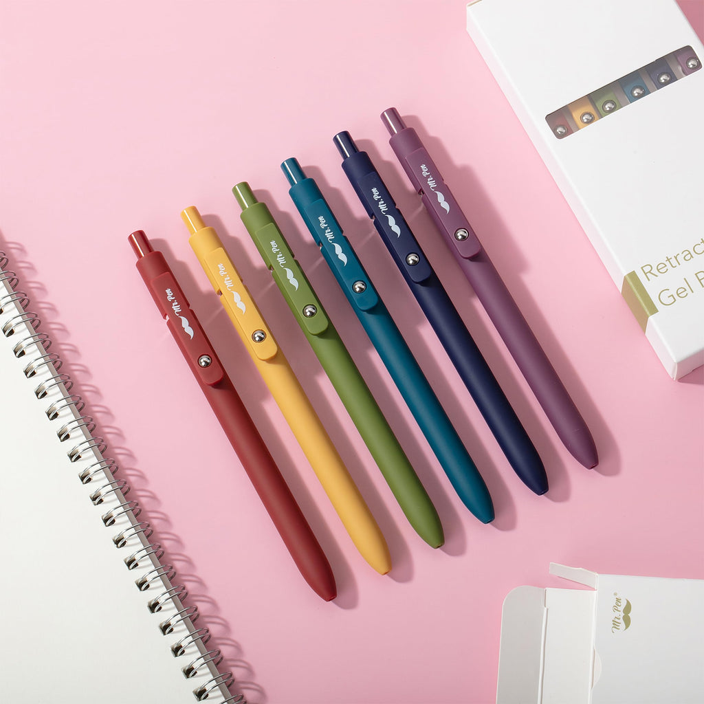 Mr. Pen- Retractable Gel Pens, 12 Pack, Morandi and Vintage Barrels, Black Ink, Fast Dry, Fine Point 0.5mm, Cute and Aesthetic for Journaling