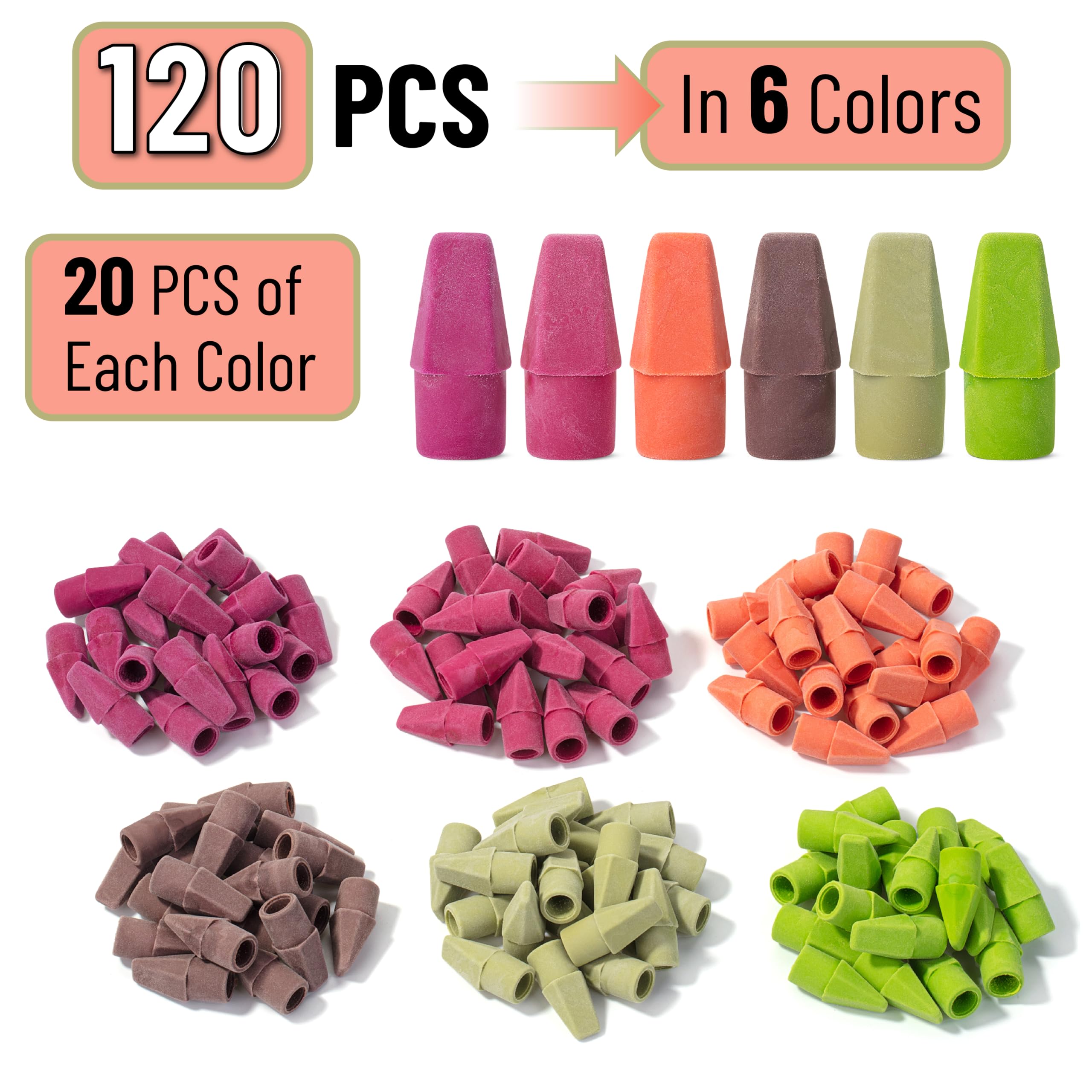 Mr. Pen Erasers for Pencils, 120 Pack, Pencil Top Erasers, Eraser Caps, Cap Tops, Topper Erasers. Ereaser