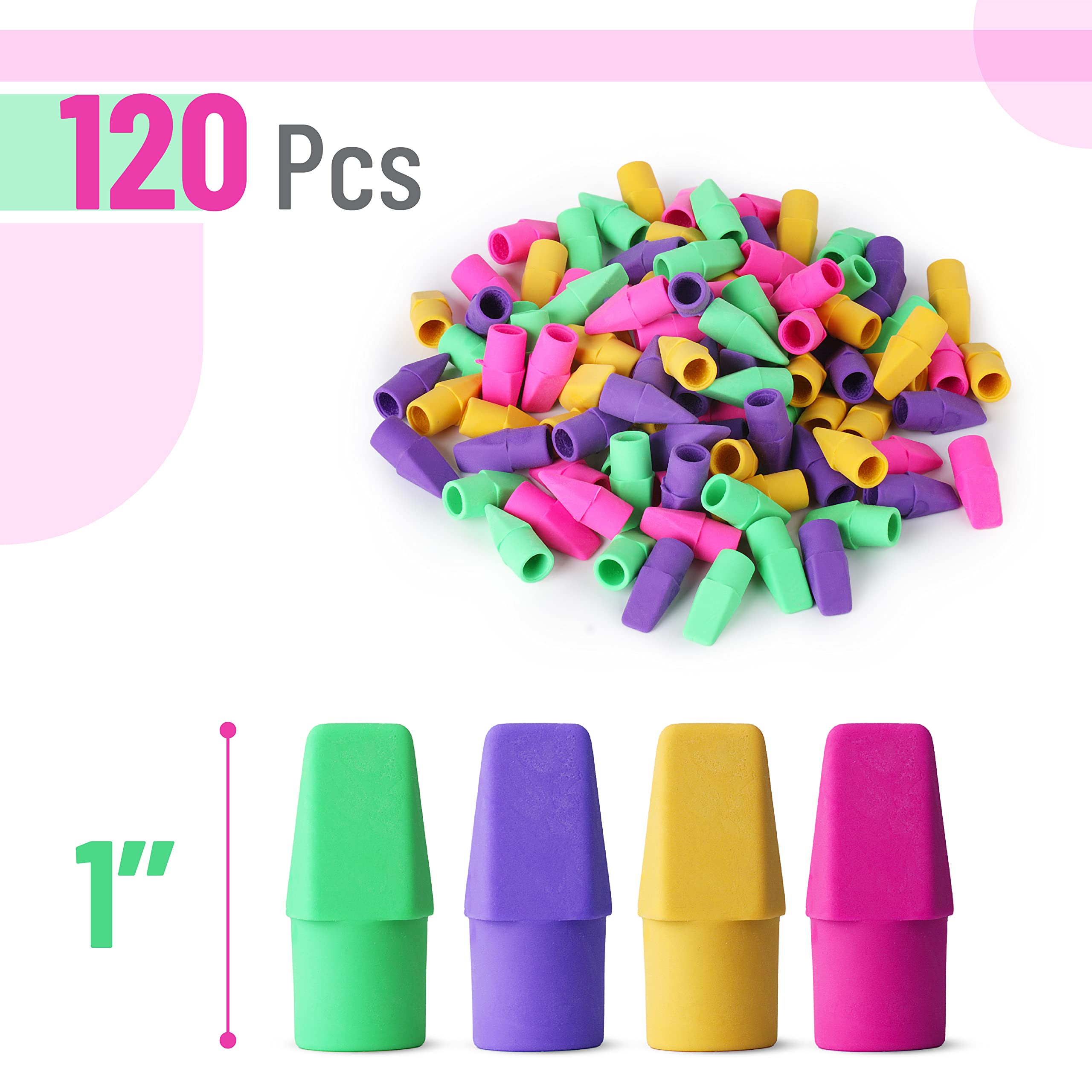 Mr. Pen Erasers for Pencils, 120 Pack, Pencil Top Erasers, Eraser Caps, Cap Tops, Topper Erasers. Ereaser
