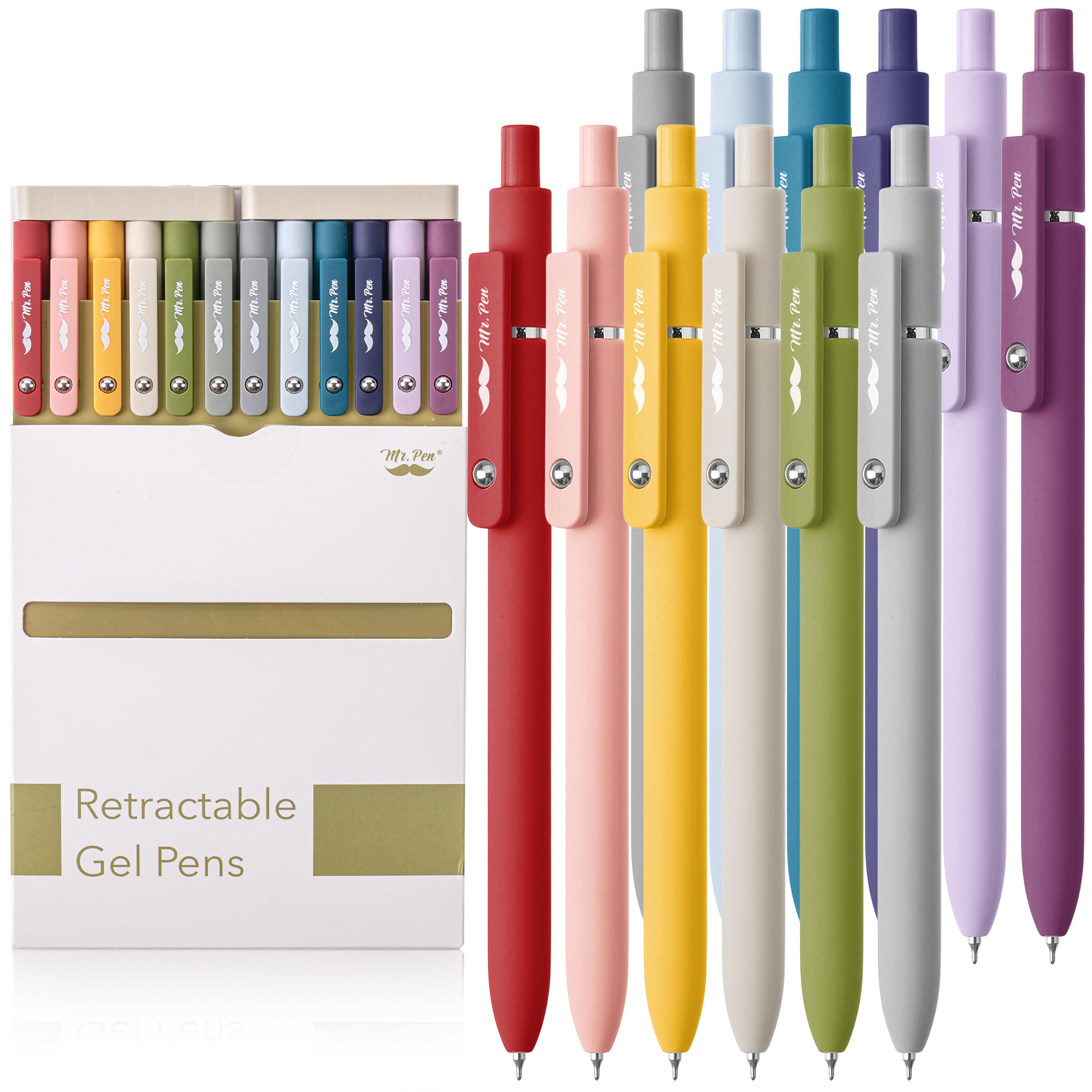 Mr. Pen- Retractable Gel Pens, 12 Pack, Morandi and Vintage Barrels, Black Ink, Fast Dry, Fine Point 0.5mm, Cute and Aesthetic for Journaling