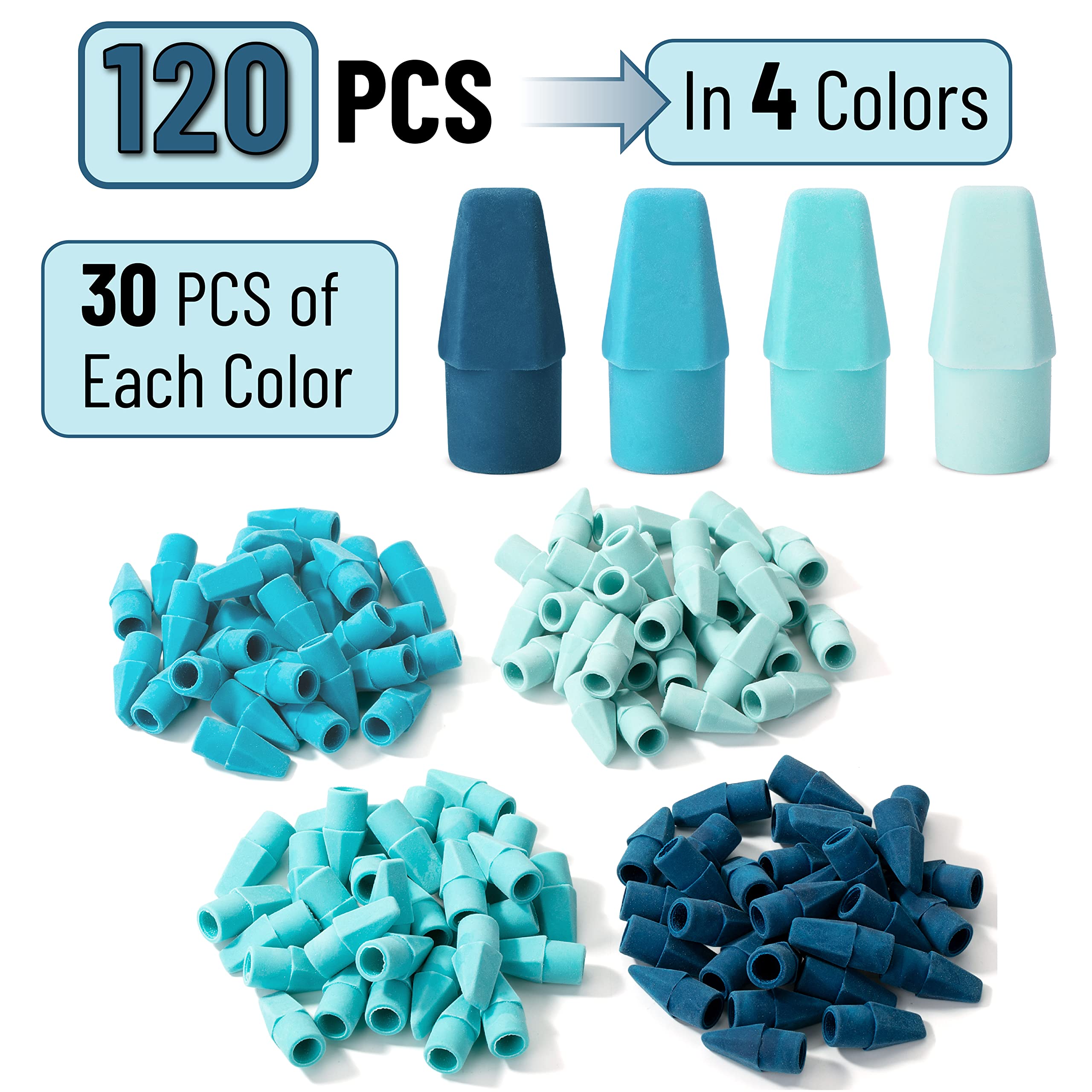 Mr. Pen Erasers for Pencils, 120 Pack, Pencil Top Erasers, Eraser Caps, Cap Tops, Topper Erasers. Ereaser