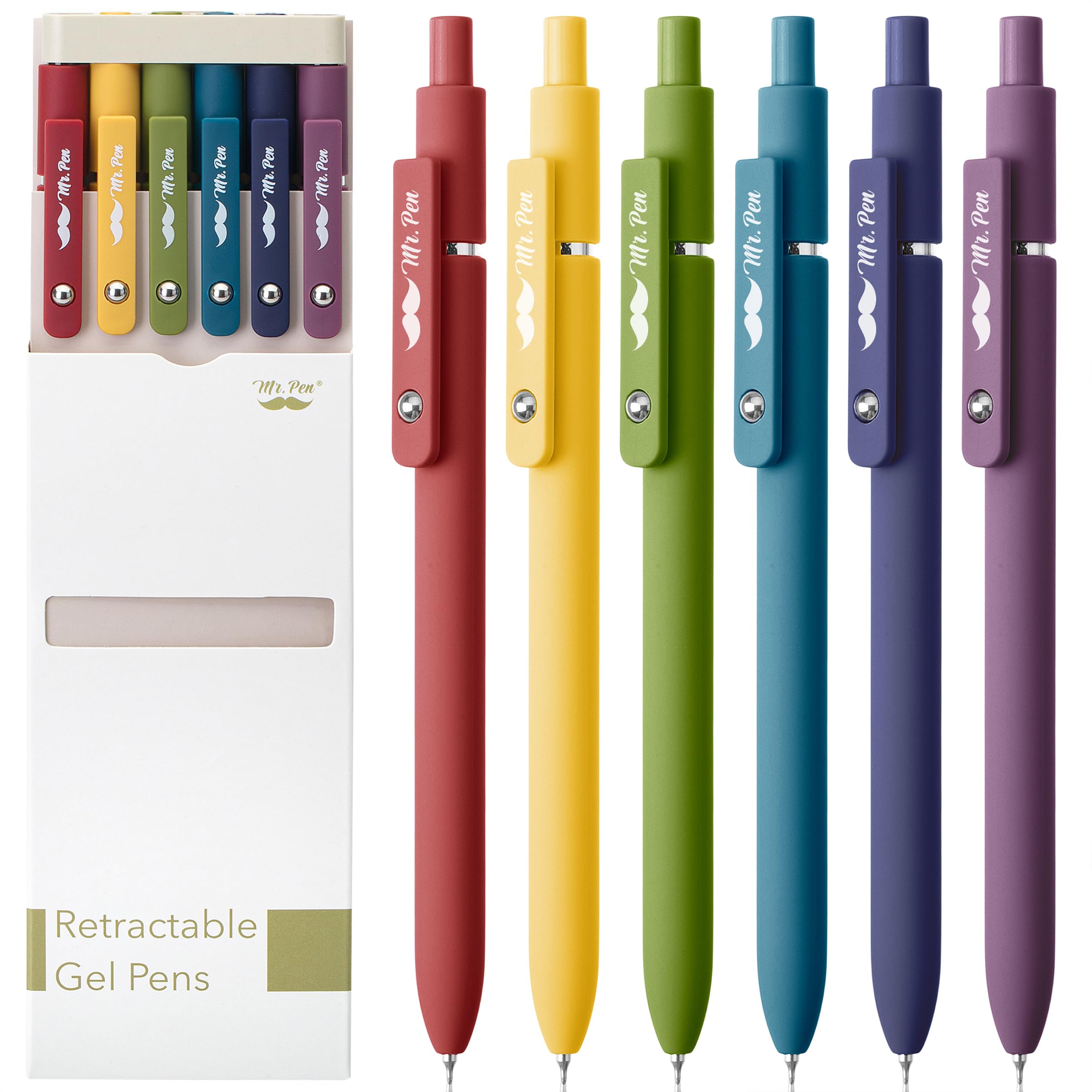 Mr. Pen- Retractable Gel Pens, 12 Pack, Morandi and Vintage Barrels, Black Ink, Fast Dry, Fine Point 0.5mm, Cute and Aesthetic for Journaling