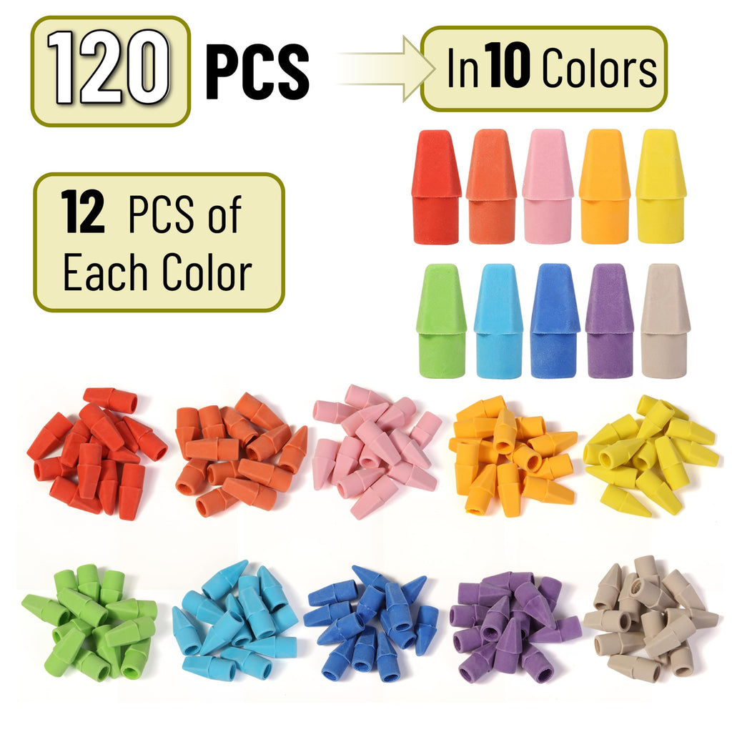 Mr. Pen Erasers for Pencils, 120 Pack, Pencil Top Erasers, Eraser Caps, Cap Tops, Topper Erasers. Ereaser
