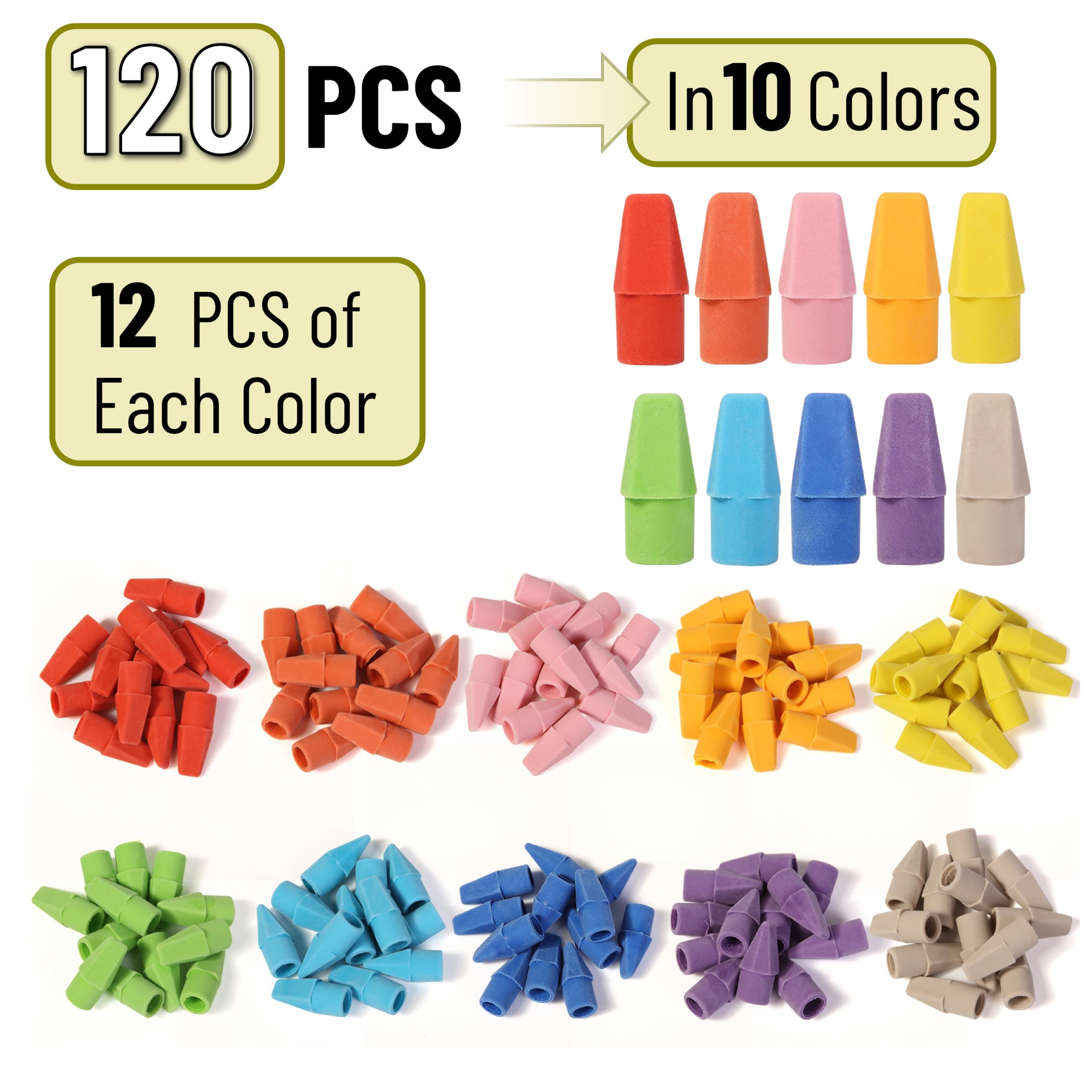 Mr. Pen Erasers for Pencils, 120 Pack, Pencil Top Erasers, Eraser Caps, Cap Tops, Topper Erasers. Ereaser