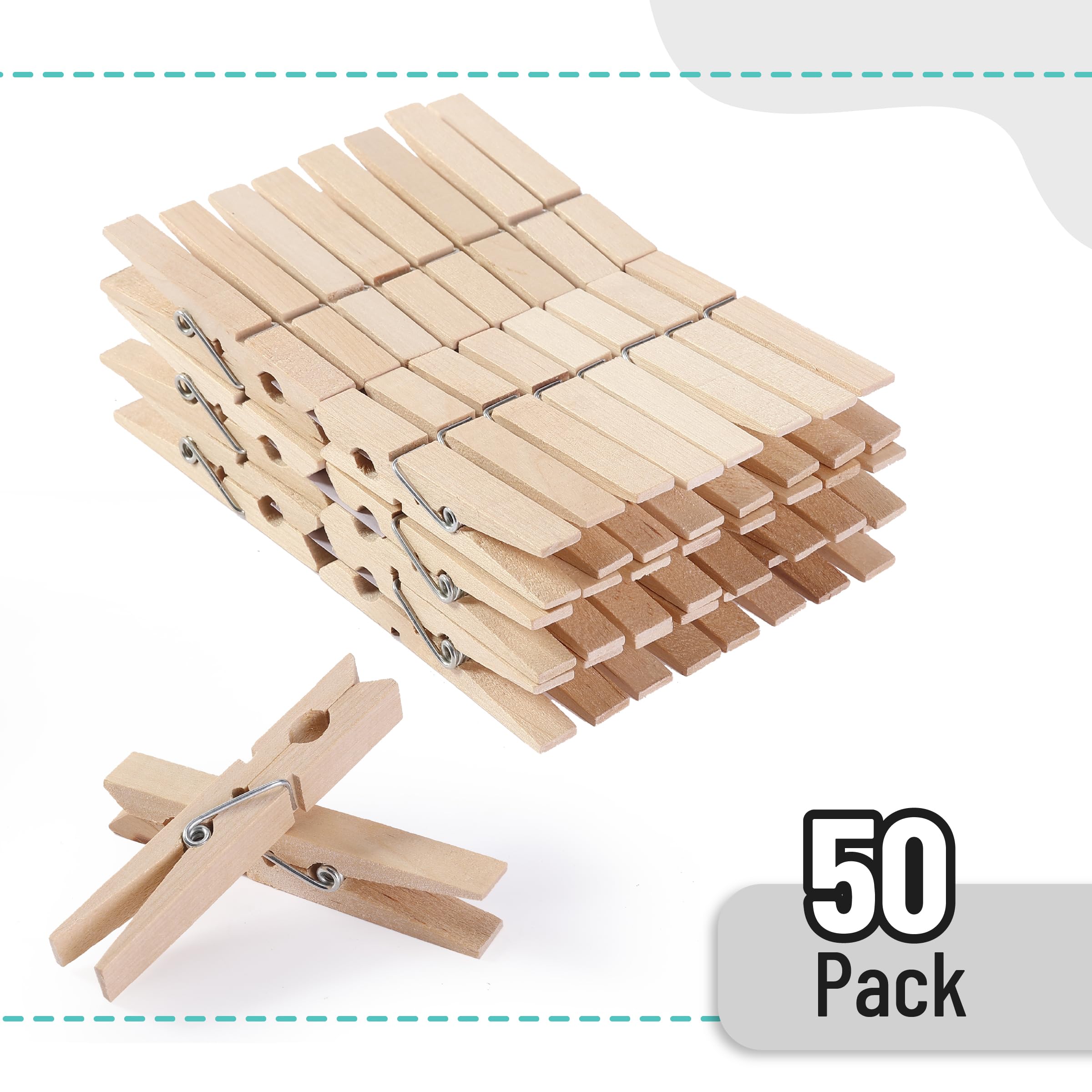 Mr. Pen- Wooden Clothes Pins, Large Natural Wood, 50 Pack, 2.9 Inch, Rust Resistant for Classroom, Crafts