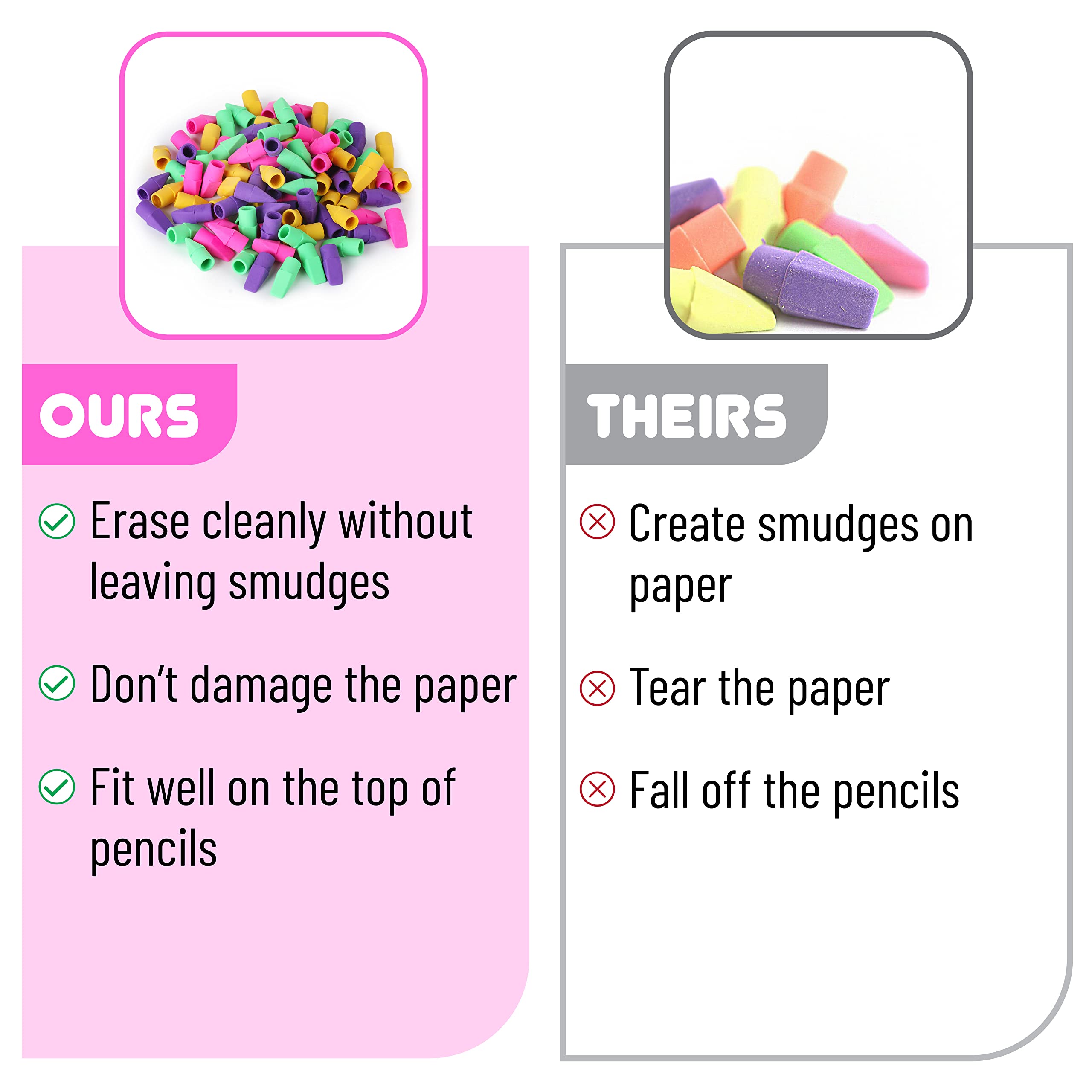 Mr. Pen Erasers for Pencils, 120 Pack, Pencil Top Erasers, Eraser Caps, Cap Tops, Topper Erasers. Ereaser