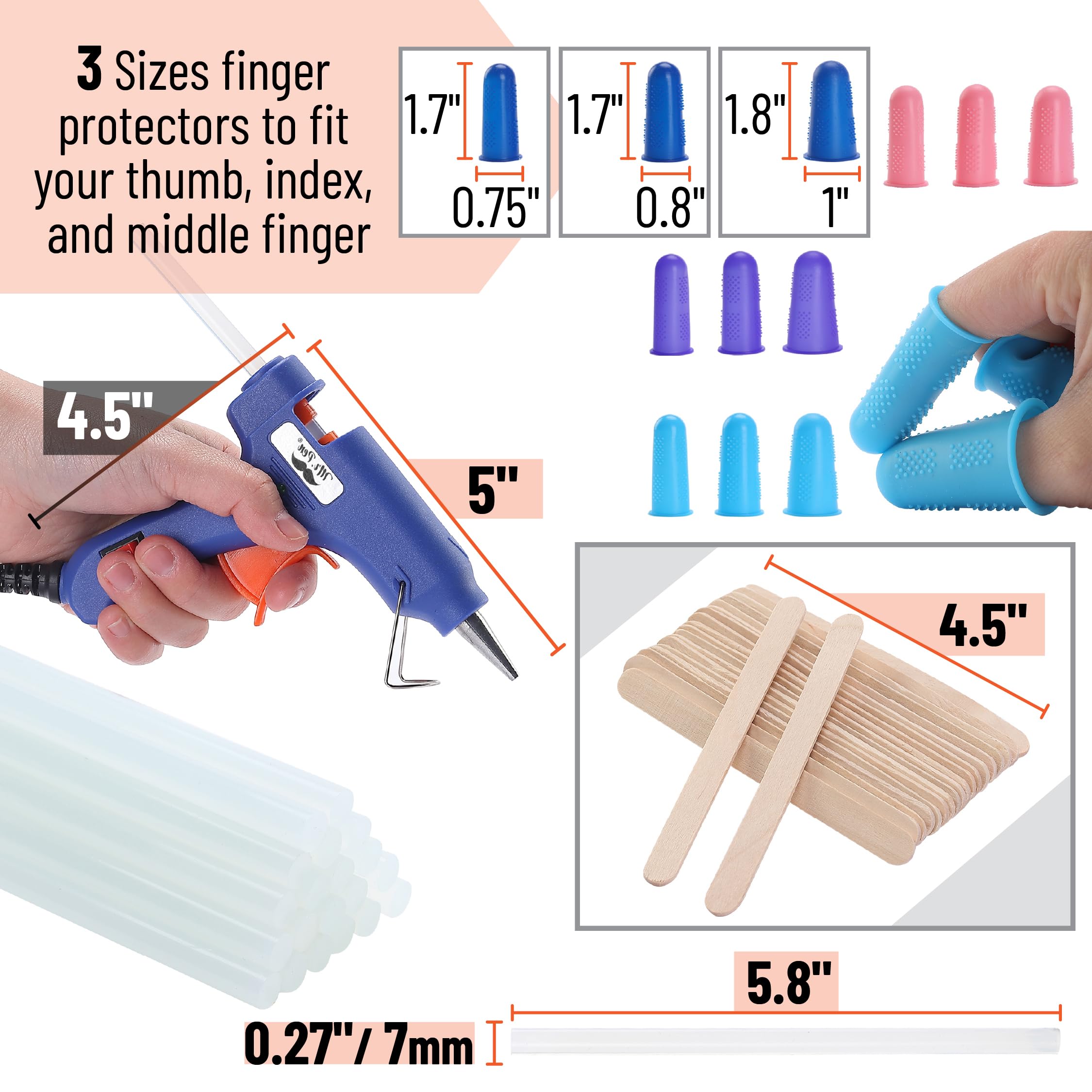 Mr. Pen– Hot Glue Gun Kit, Hot Melt Glue Gun Mini with 20pcs Sticks and 20nWood Craft Sticks and 8 Finger Protector