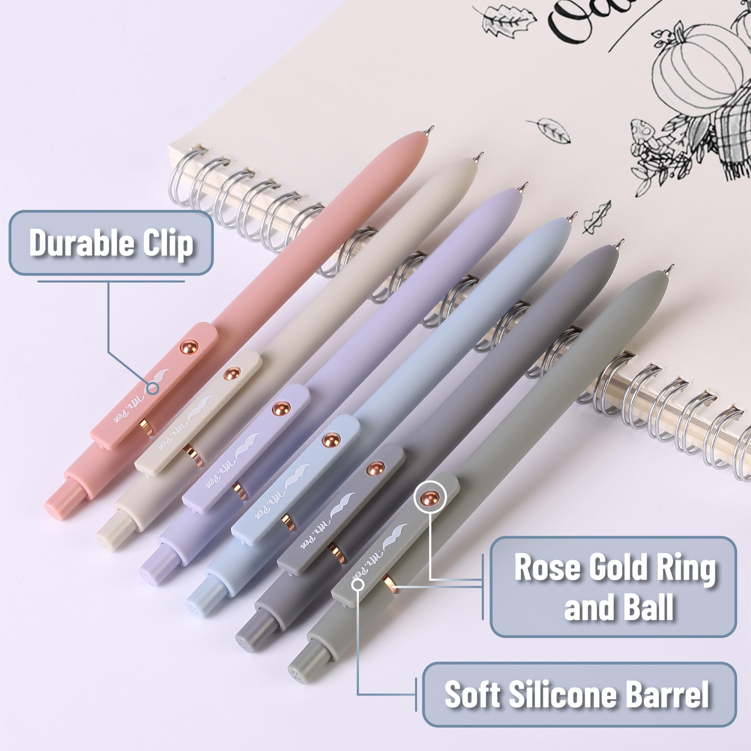 Mr. Pen- Retractable Gel Pens, 12 Pack, Morandi and Vintage Barrels, Black Ink, Fast Dry, Fine Point 0.5mm, Cute and Aesthetic for Journaling