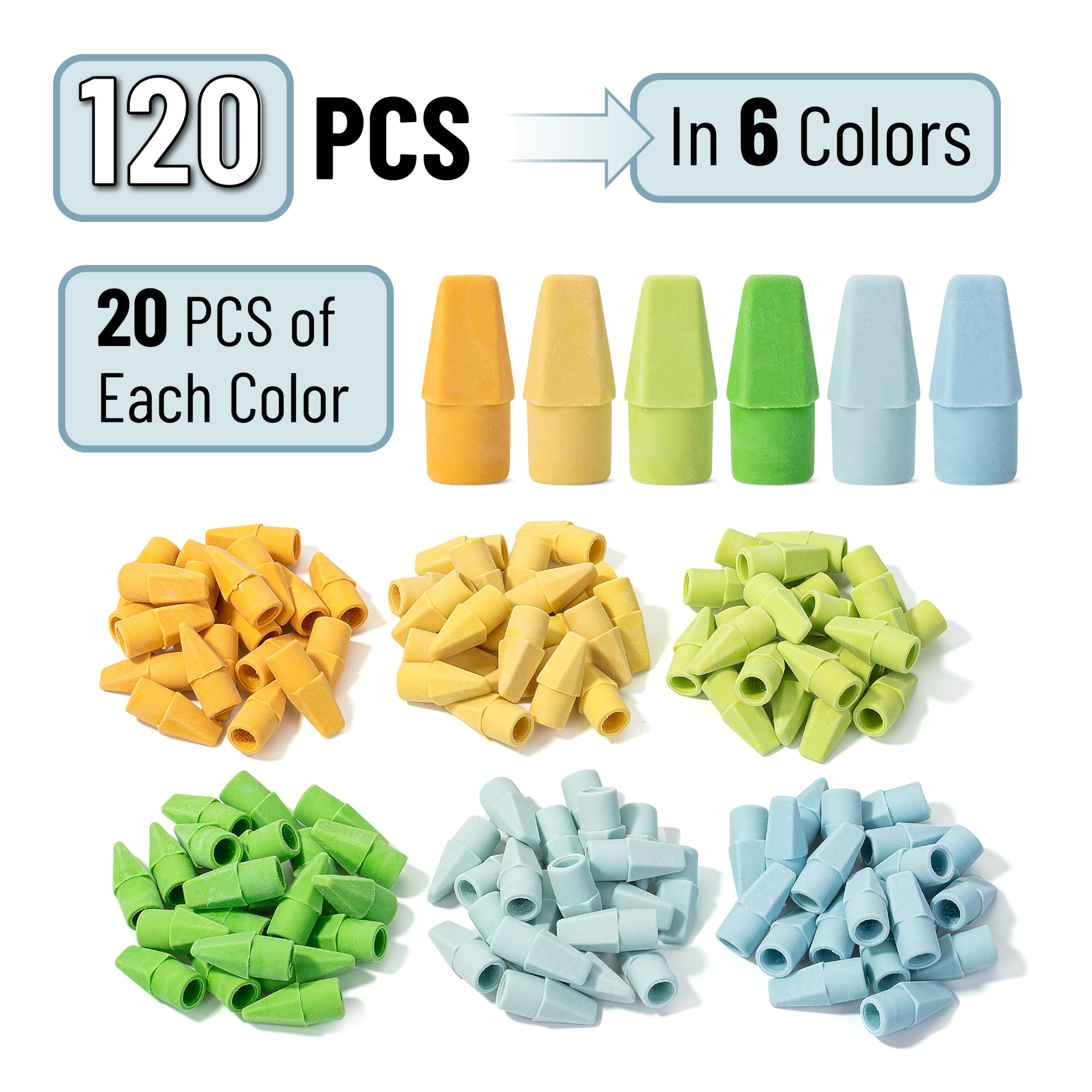 Mr. Pen Erasers for Pencils, 120 Pack, Pencil Top Erasers, Eraser Caps, Cap Tops, Topper Erasers. Ereaser