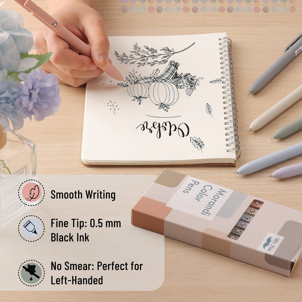 Mr. Pen- Retractable Gel Pens, 12 Pack, Morandi and Vintage Barrels, Black Ink, Fast Dry, Fine Point 0.5mm, Cute and Aesthetic for Journaling