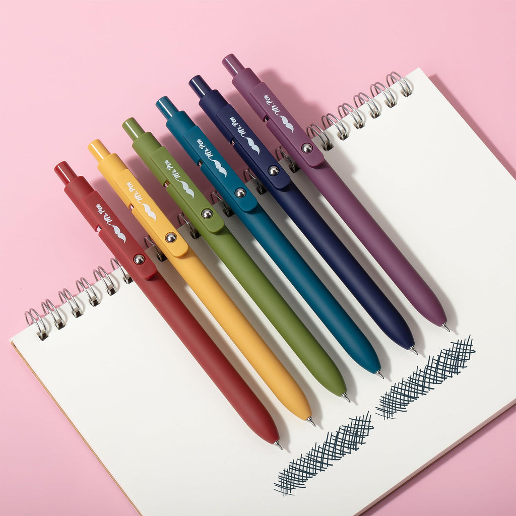 Mr. Pen- Retractable Gel Pens, 12 Pack, Morandi and Vintage Barrels, Black Ink, Fast Dry, Fine Point 0.5mm, Cute and Aesthetic for Journaling