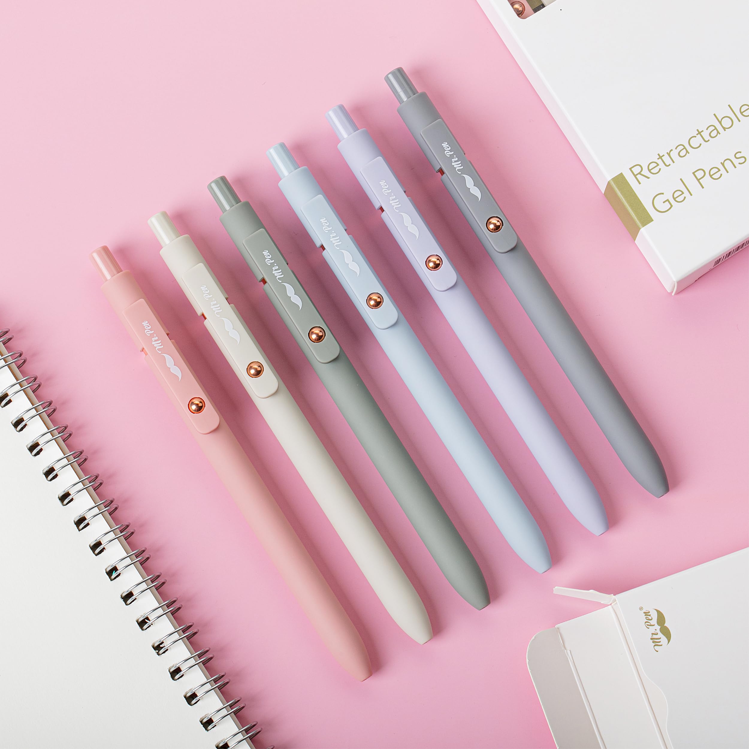 Mr. Pen- Retractable Gel Pens, 12 Pack, Morandi and Vintage Barrels, Black Ink, Fast Dry, Fine Point 0.5mm, Cute and Aesthetic for Journaling