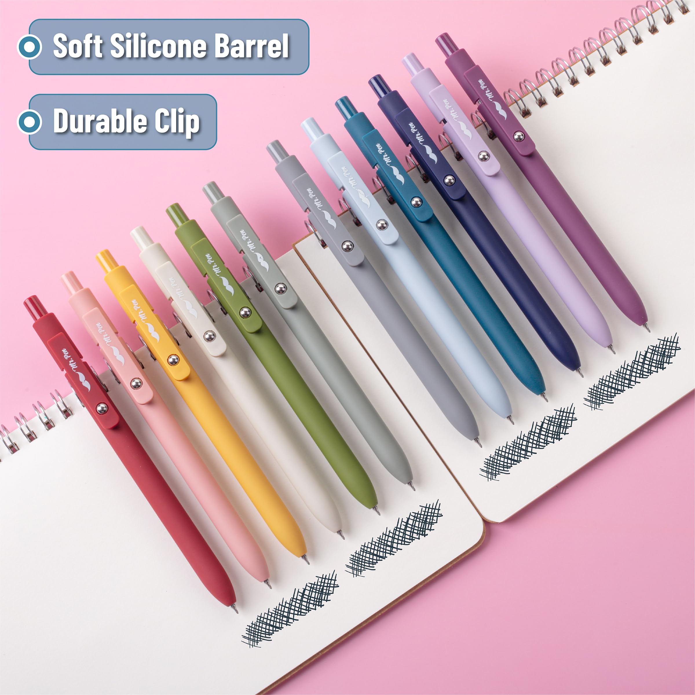 Mr. Pen- Retractable Gel Pens, 12 Pack, Morandi and Vintage Barrels, Black Ink, Fast Dry, Fine Point 0.5mm, Cute and Aesthetic for Journaling
