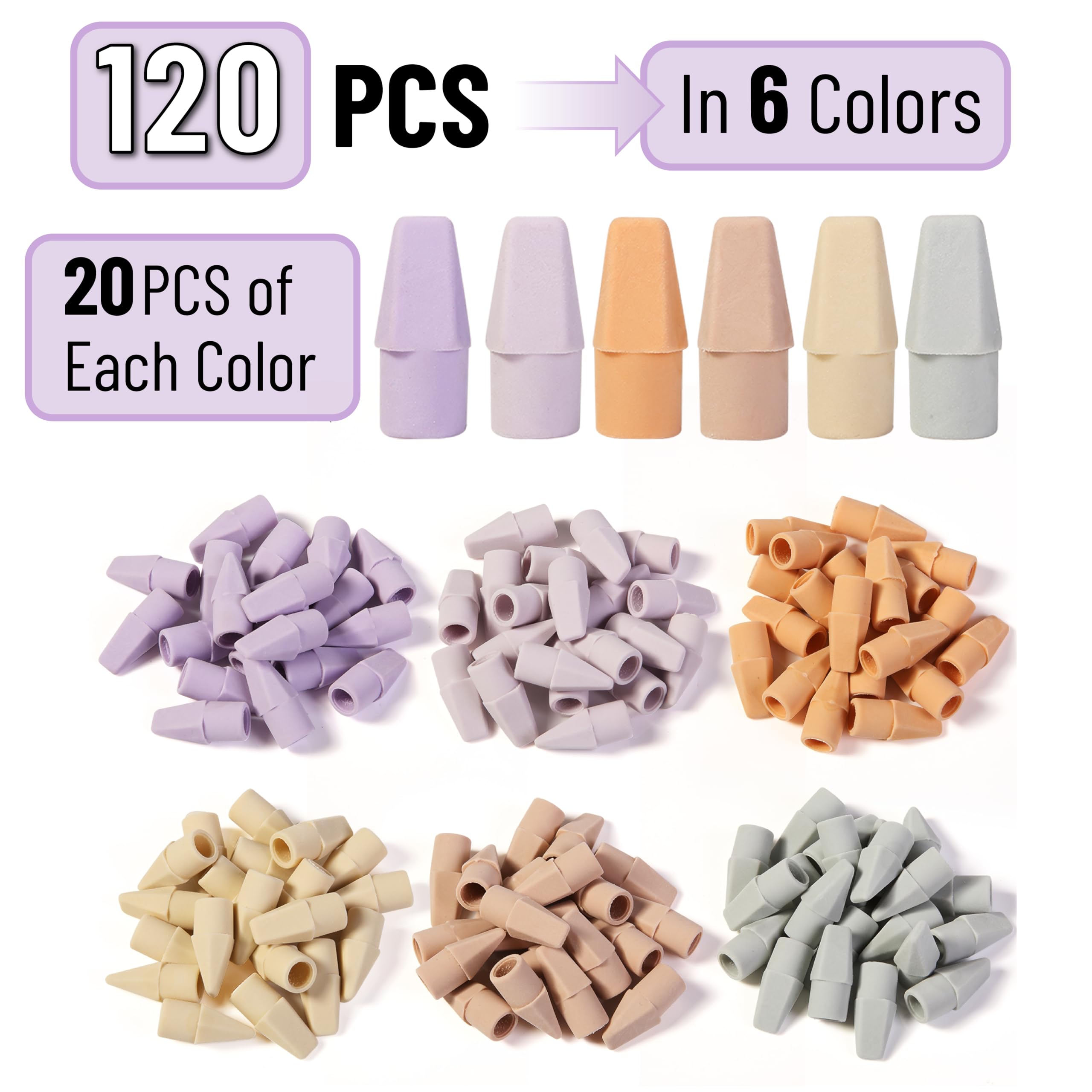 Mr. Pen Erasers for Pencils, 120 Pack, Pencil Top Erasers, Eraser Caps, Cap Tops, Topper Erasers. Ereaser