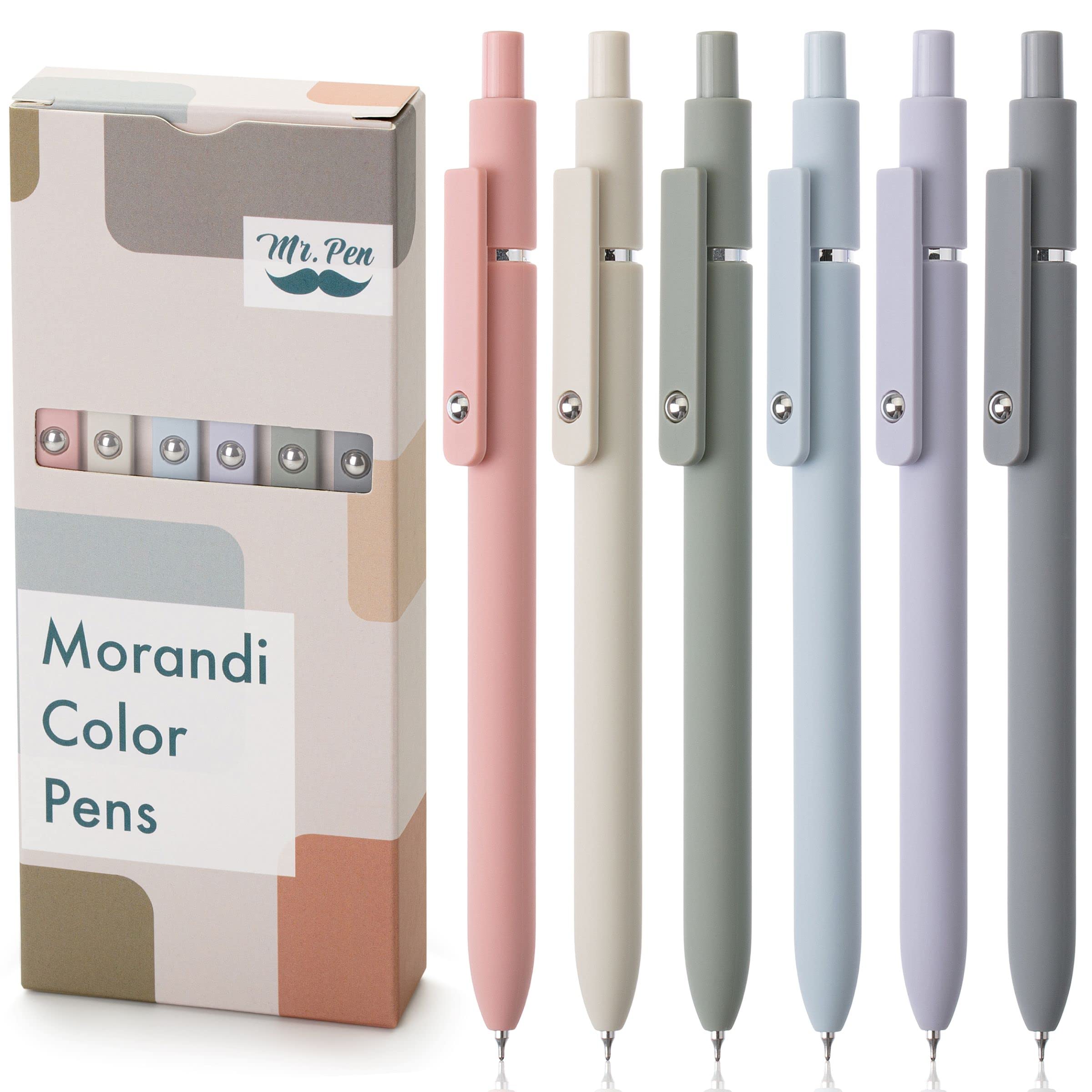 Mr. Pen- Retractable Gel Pens, 12 Pack, Morandi and Vintage Barrels, Black Ink, Fast Dry, Fine Point 0.5mm, Cute and Aesthetic for Journaling