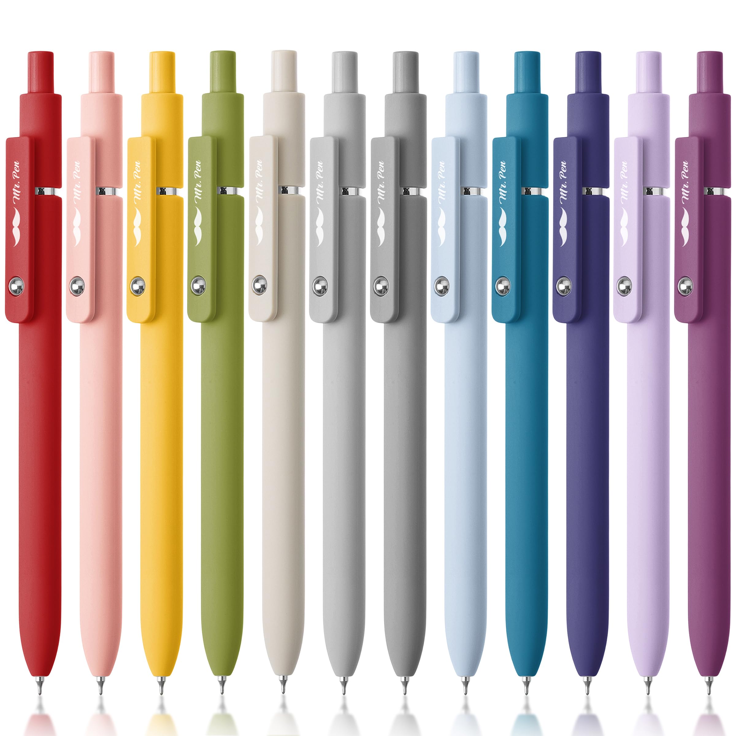 Mr. Pen- Retractable Gel Pens, 12 Pack, Morandi and Vintage Barrels, Black Ink, Fast Dry, Fine Point 0.5mm, Cute and Aesthetic for Journaling