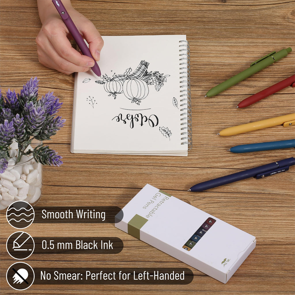 Mr. Pen- Retractable Gel Pens, 12 Pack, Morandi and Vintage Barrels, Black Ink, Fast Dry, Fine Point 0.5mm, Cute and Aesthetic for Journaling