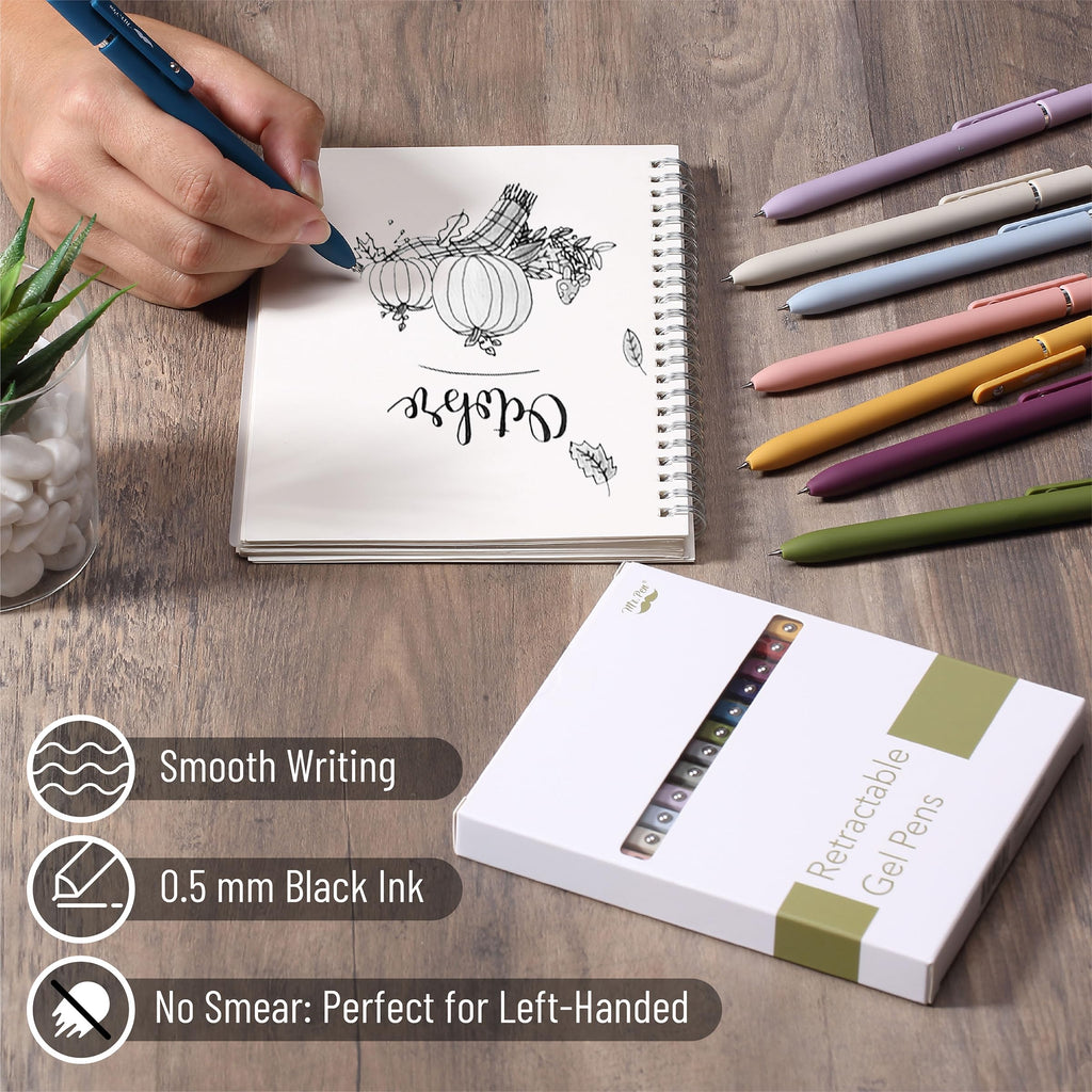 Mr. Pen- Retractable Gel Pens, 12 Pack, Morandi and Vintage Barrels, Black Ink, Fast Dry, Fine Point 0.5mm, Cute and Aesthetic for Journaling