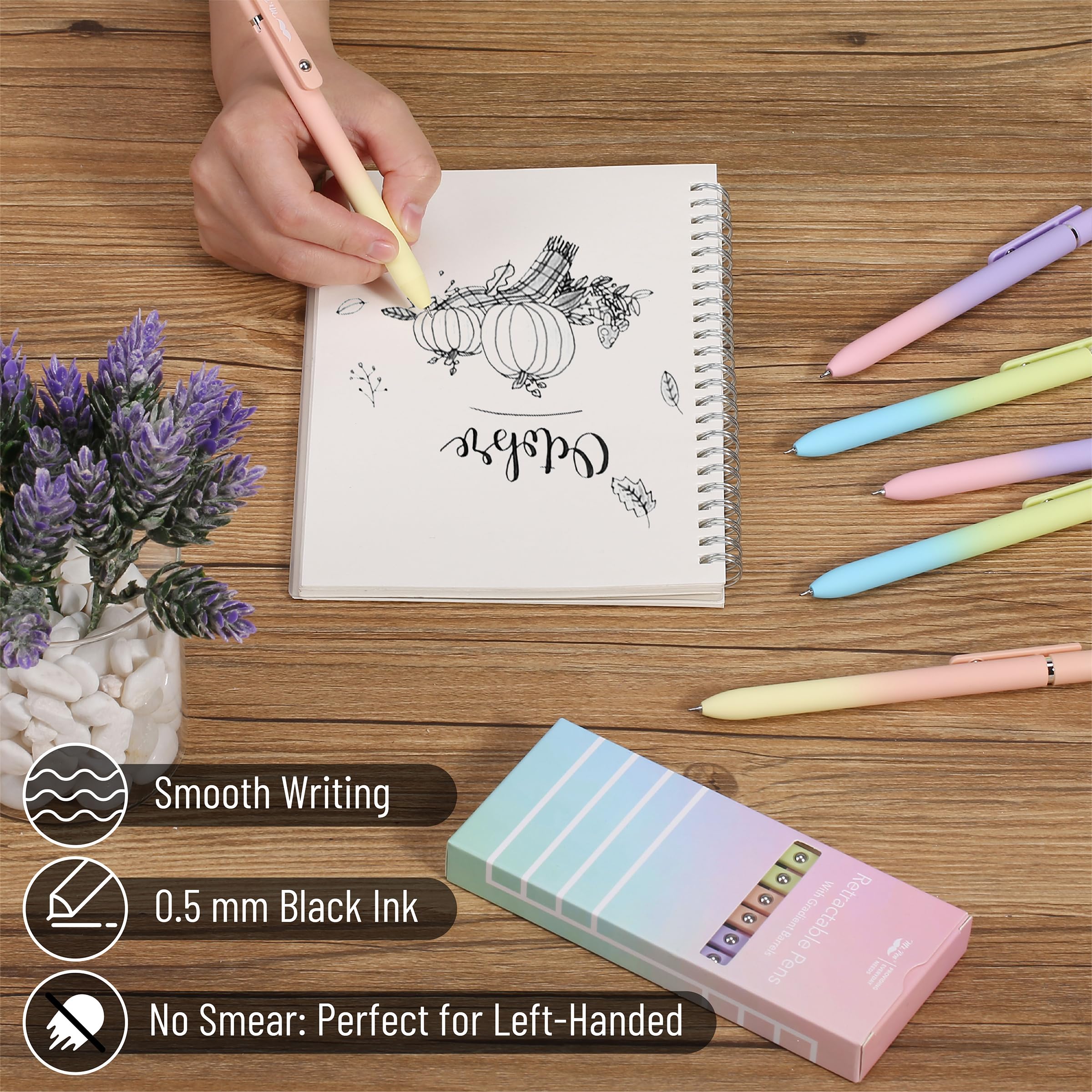 Mr. Pen- Retractable Gel Pens, 12 Pack, Morandi and Vintage Barrels, Black Ink, Fast Dry, Fine Point 0.5mm, Cute and Aesthetic for Journaling